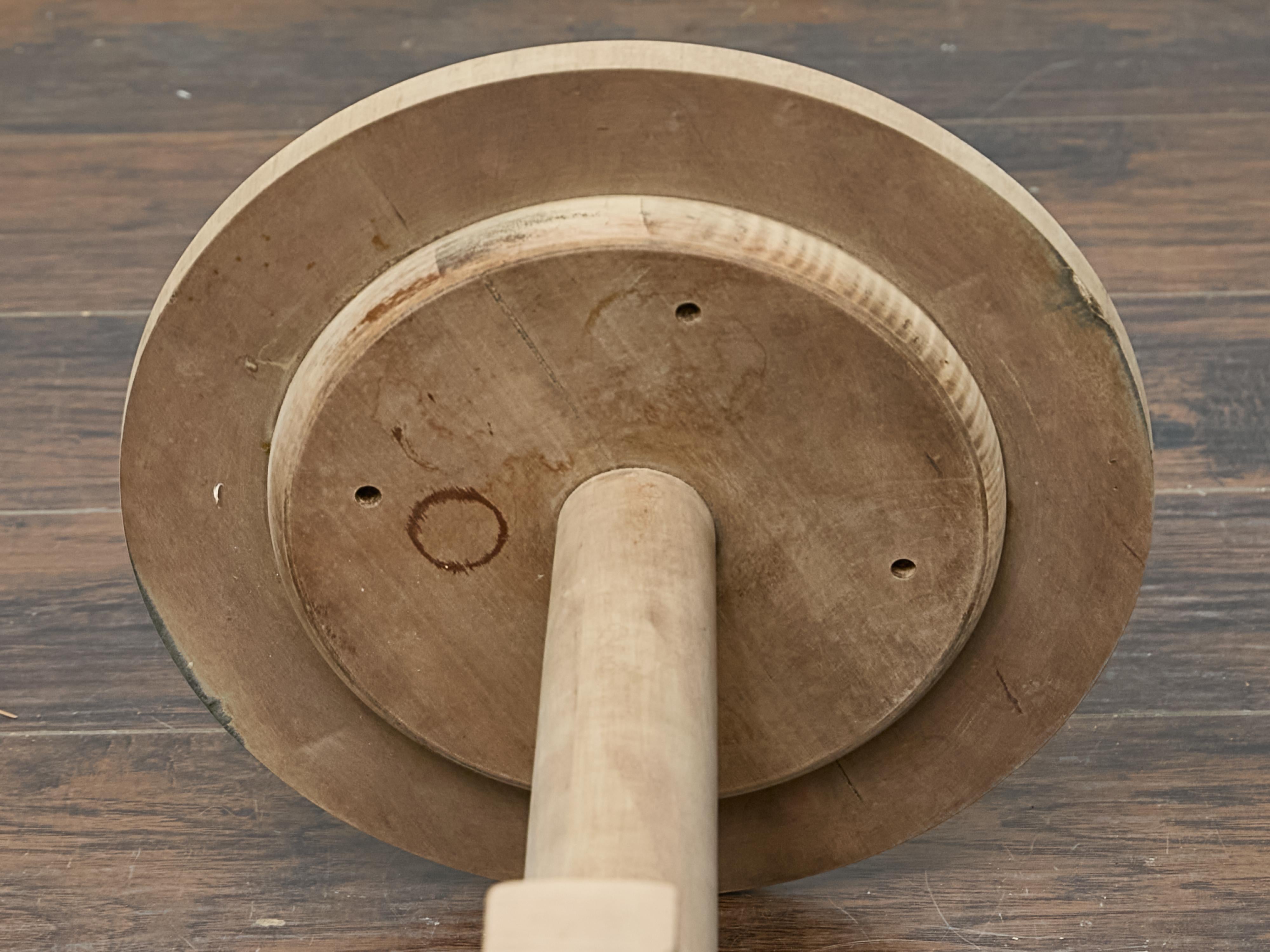 Walnut Empire Style Side Table with Round Bookmatched Top and Bronze Detail 4