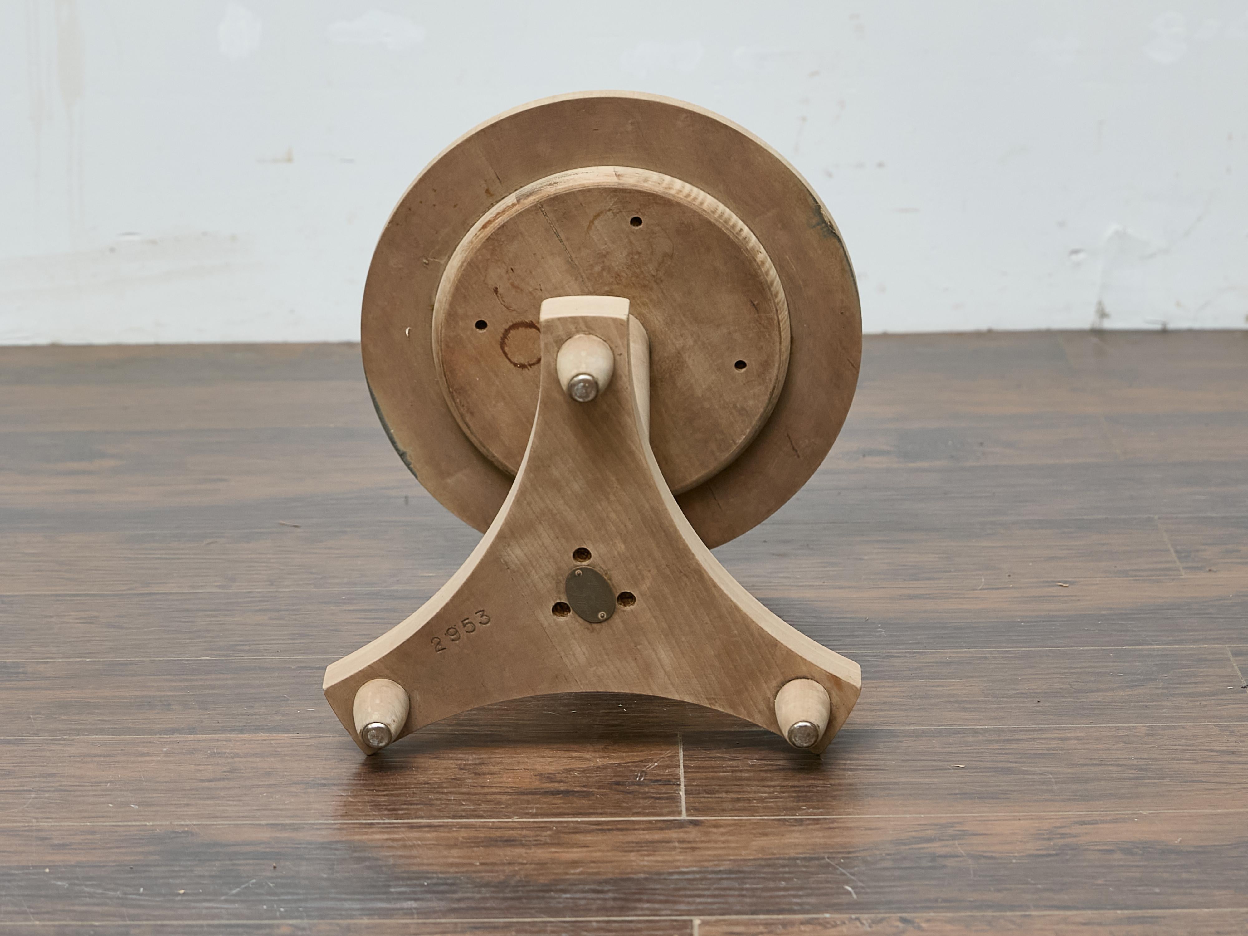 Walnut Empire Style Side Table with Round Bookmatched Top and Bronze Detail 2