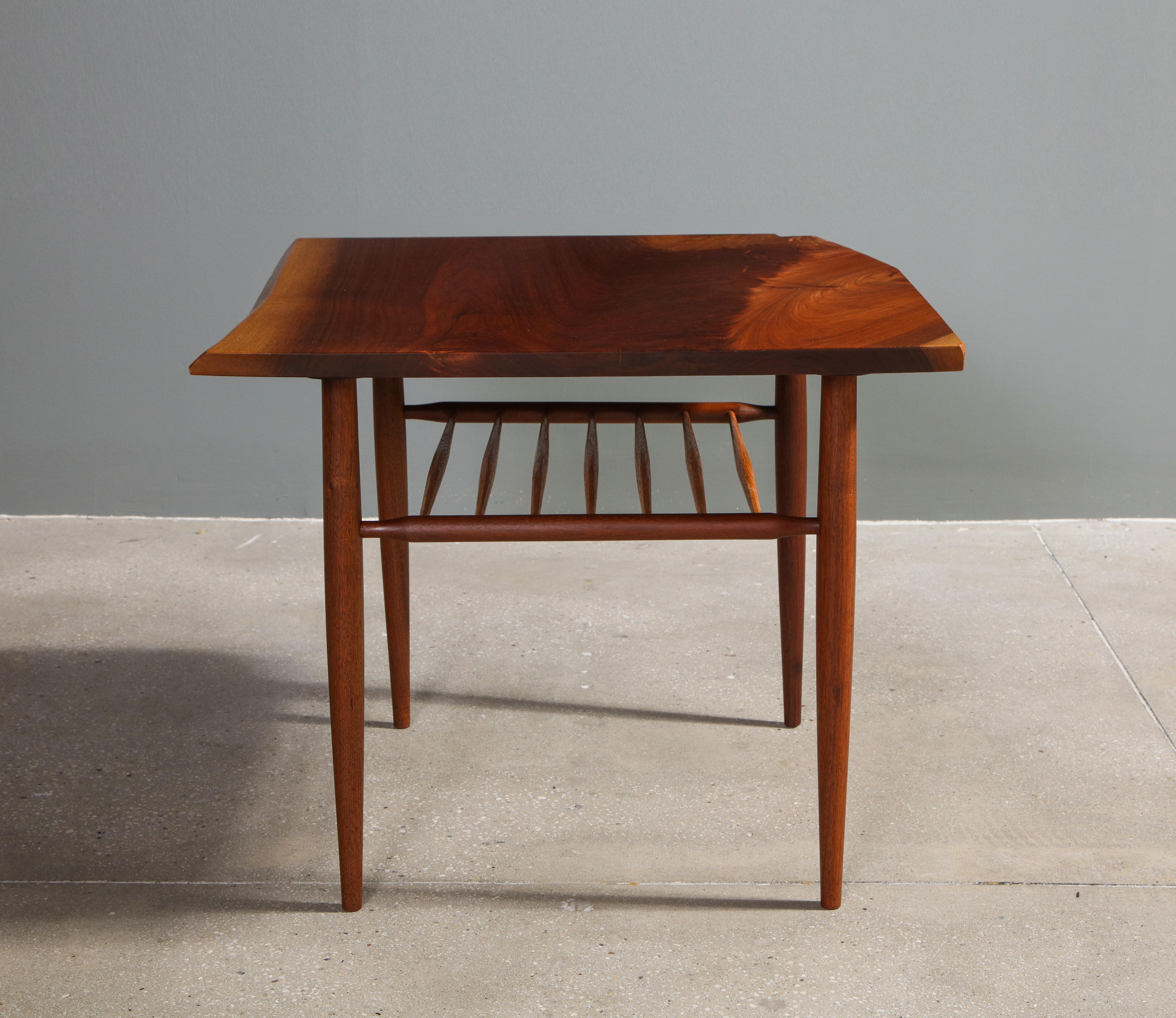 North American Walnut End Table with a Spindle Shelf, by George Nakashima