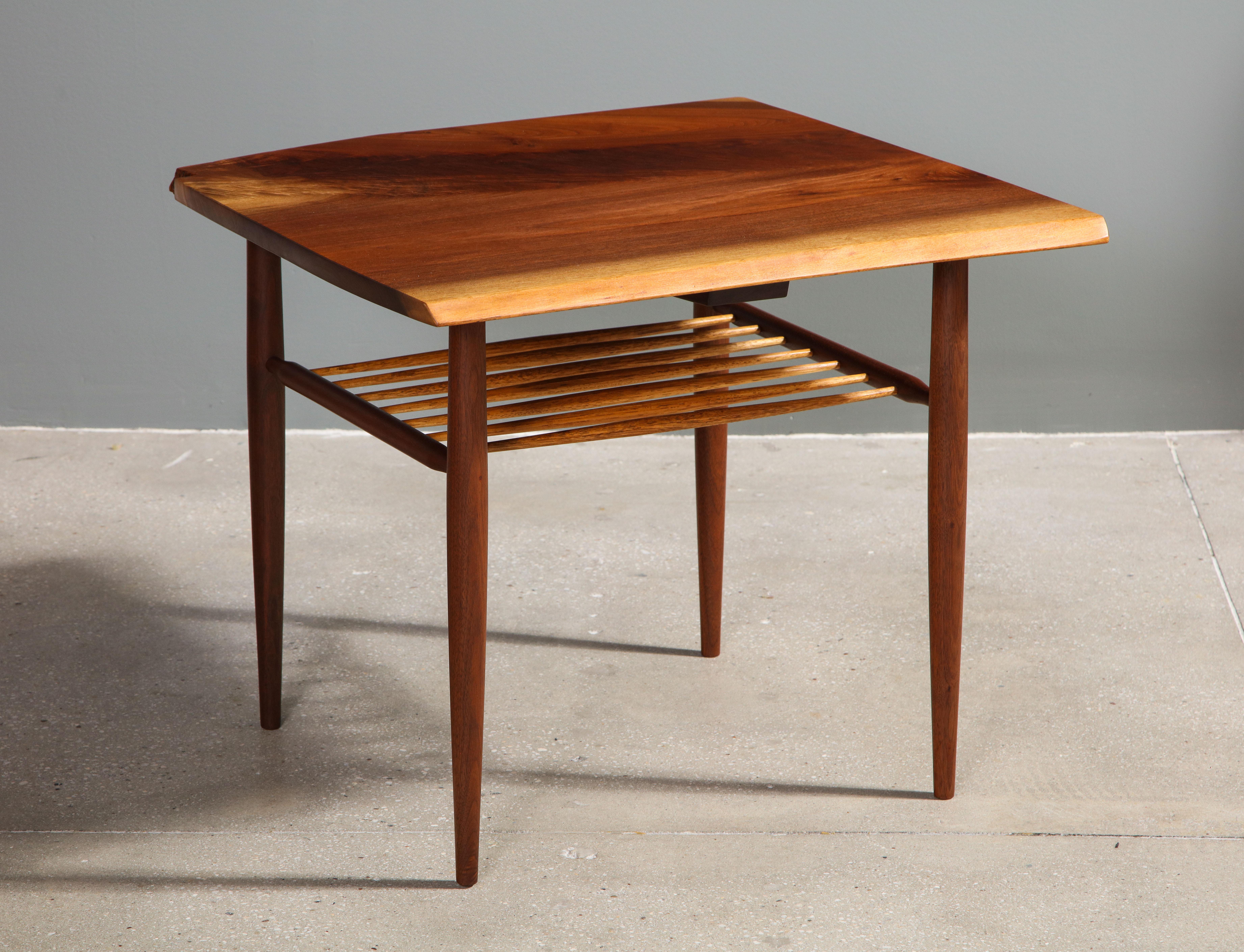 Walnut End Table with a Spindle Shelf, by George Nakashima 1