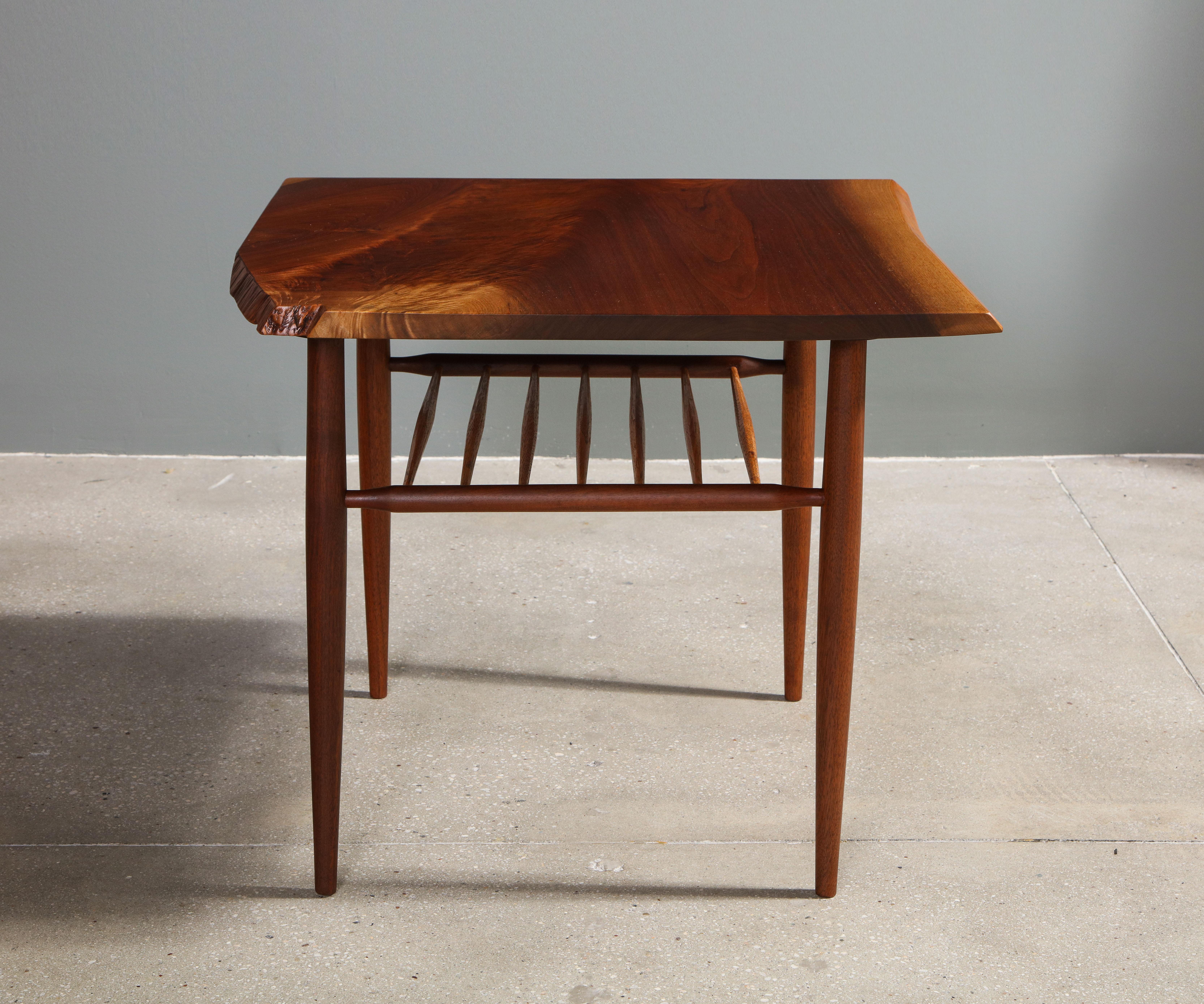 Walnut End Table with a Spindle Shelf, by George Nakashima 2