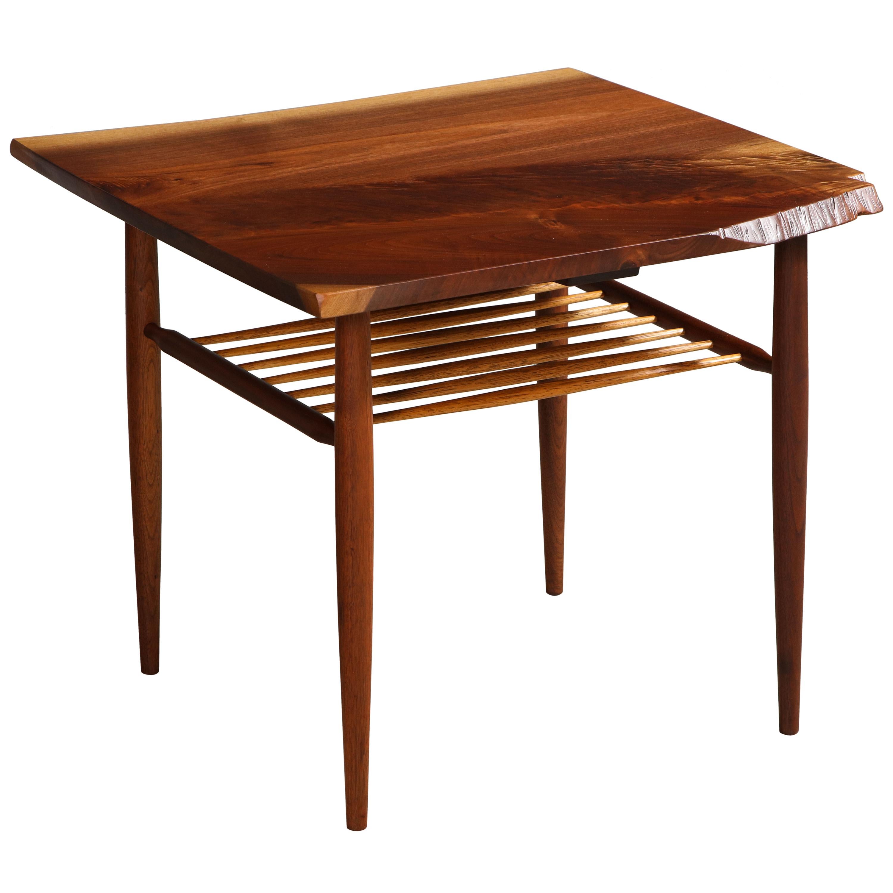 Walnut End Table with a Spindle Shelf, by George Nakashima