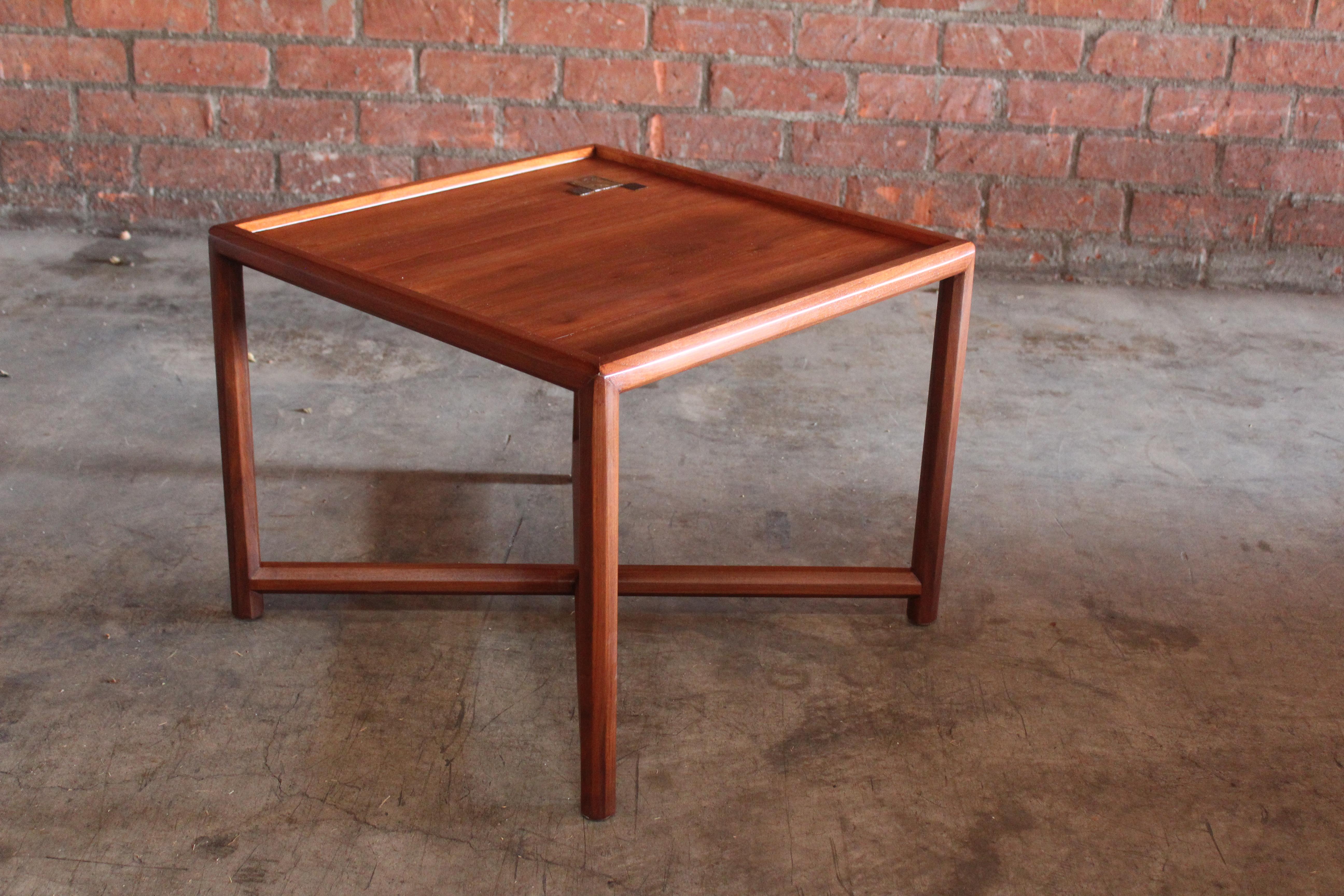 Walnut End Table with Tiffany Tiles by Edward Wormley for Dunbar, 1950s For Sale 3