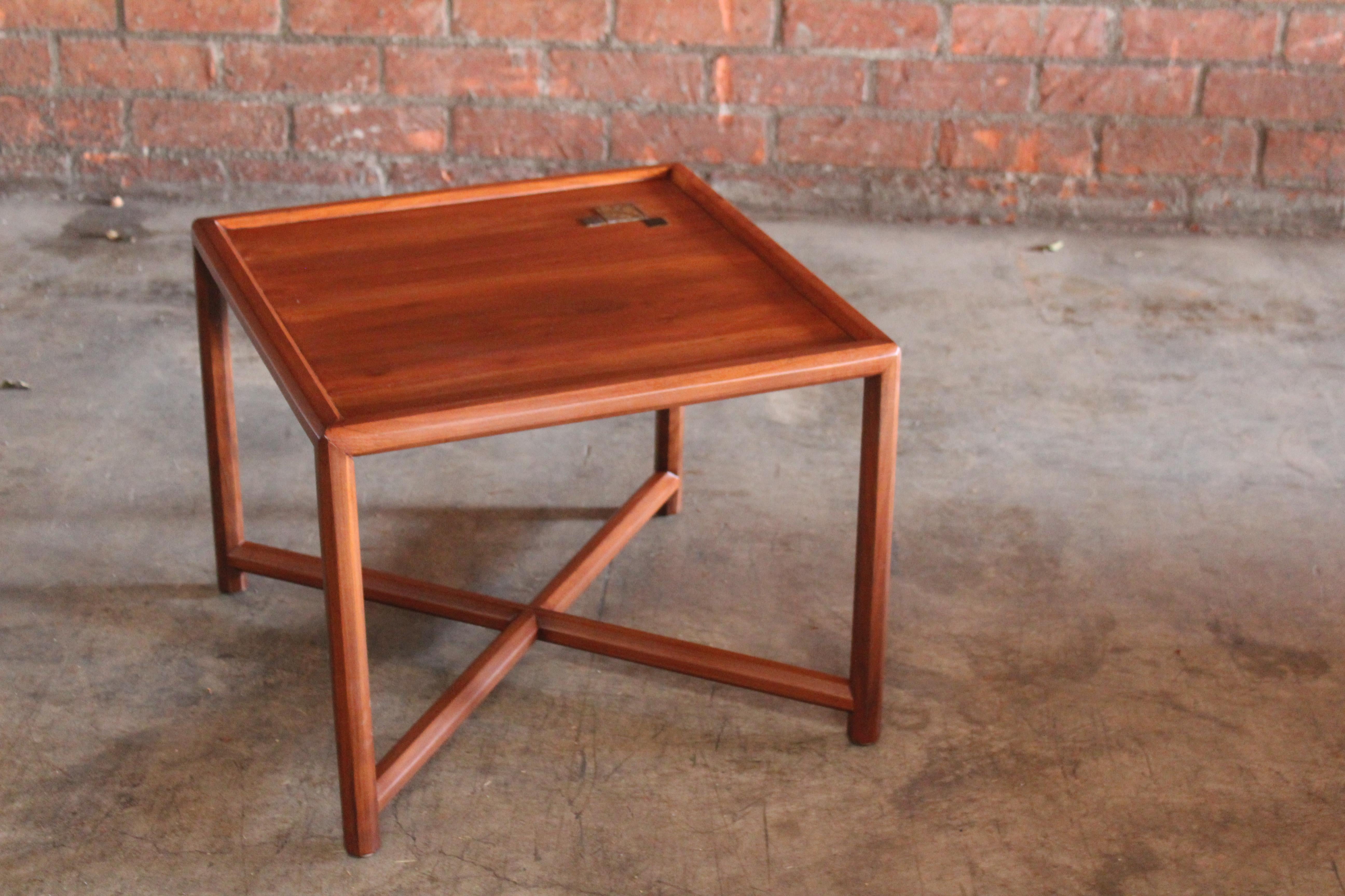 Walnut End Table with Tiffany Tiles by Edward Wormley for Dunbar, 1950s For Sale 4