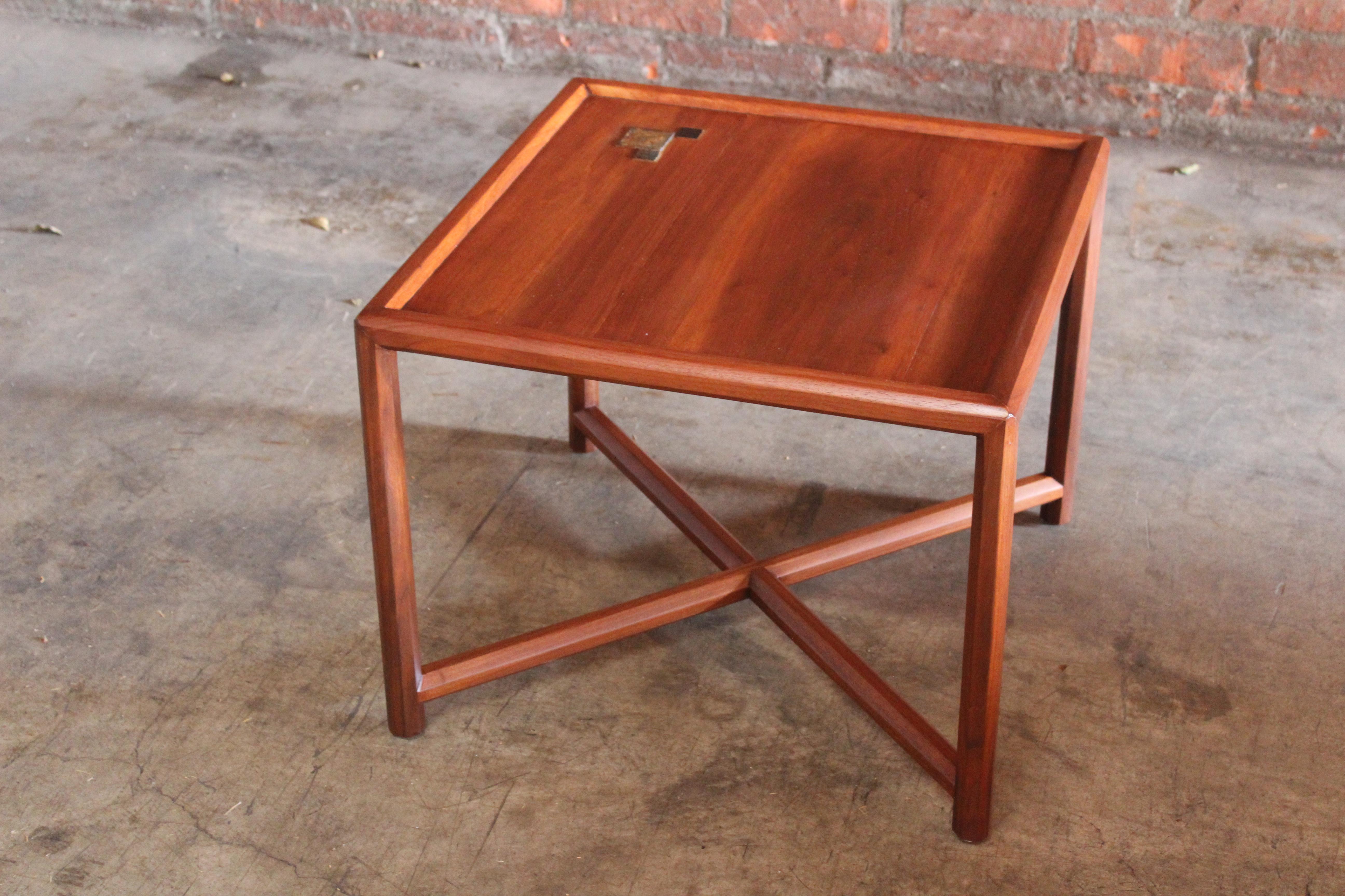 Mid-Century Modern Walnut End Table with Tiffany Tiles by Edward Wormley for Dunbar, 1950s For Sale