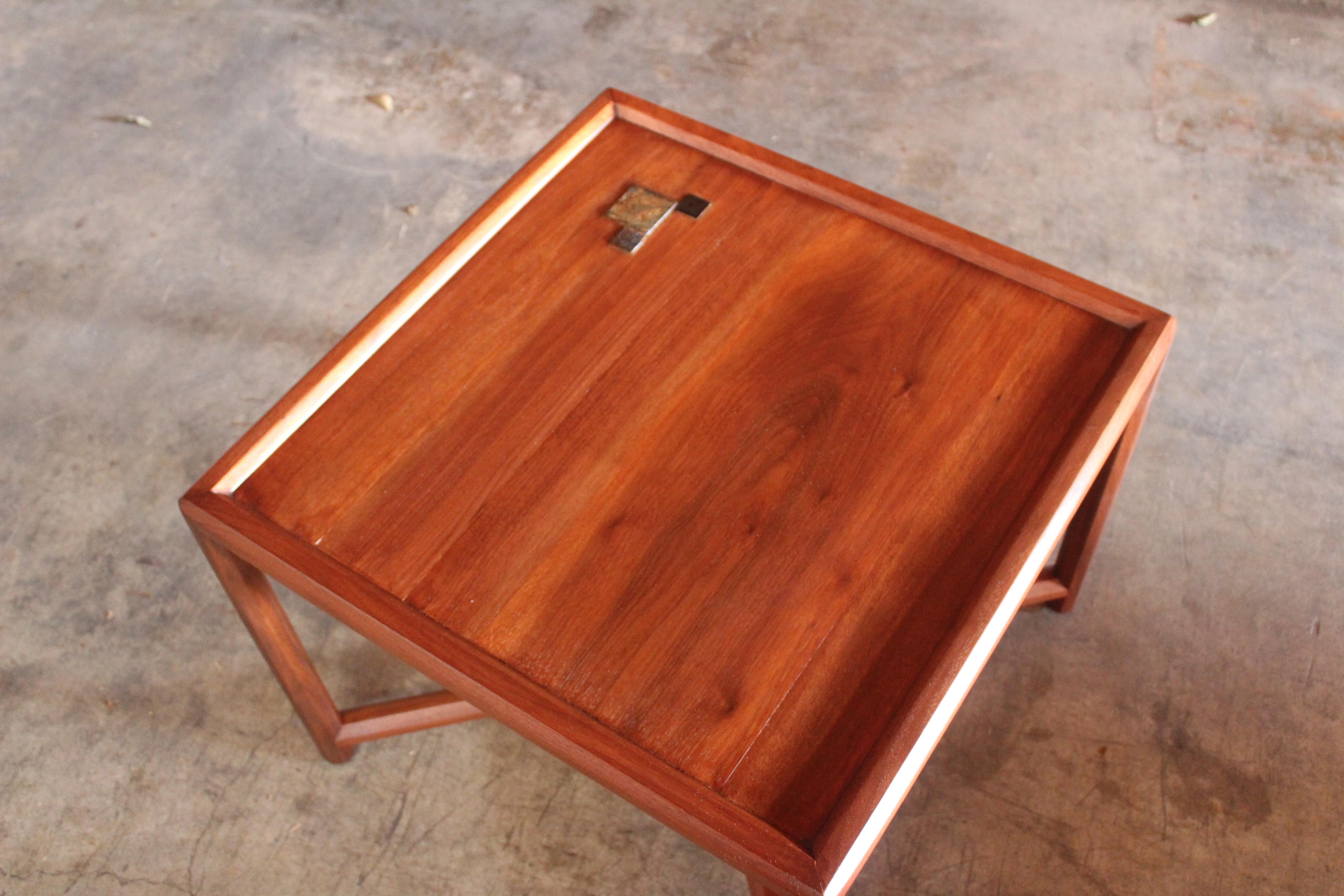 American Walnut End Table with Tiffany Tiles by Edward Wormley for Dunbar, 1950s For Sale