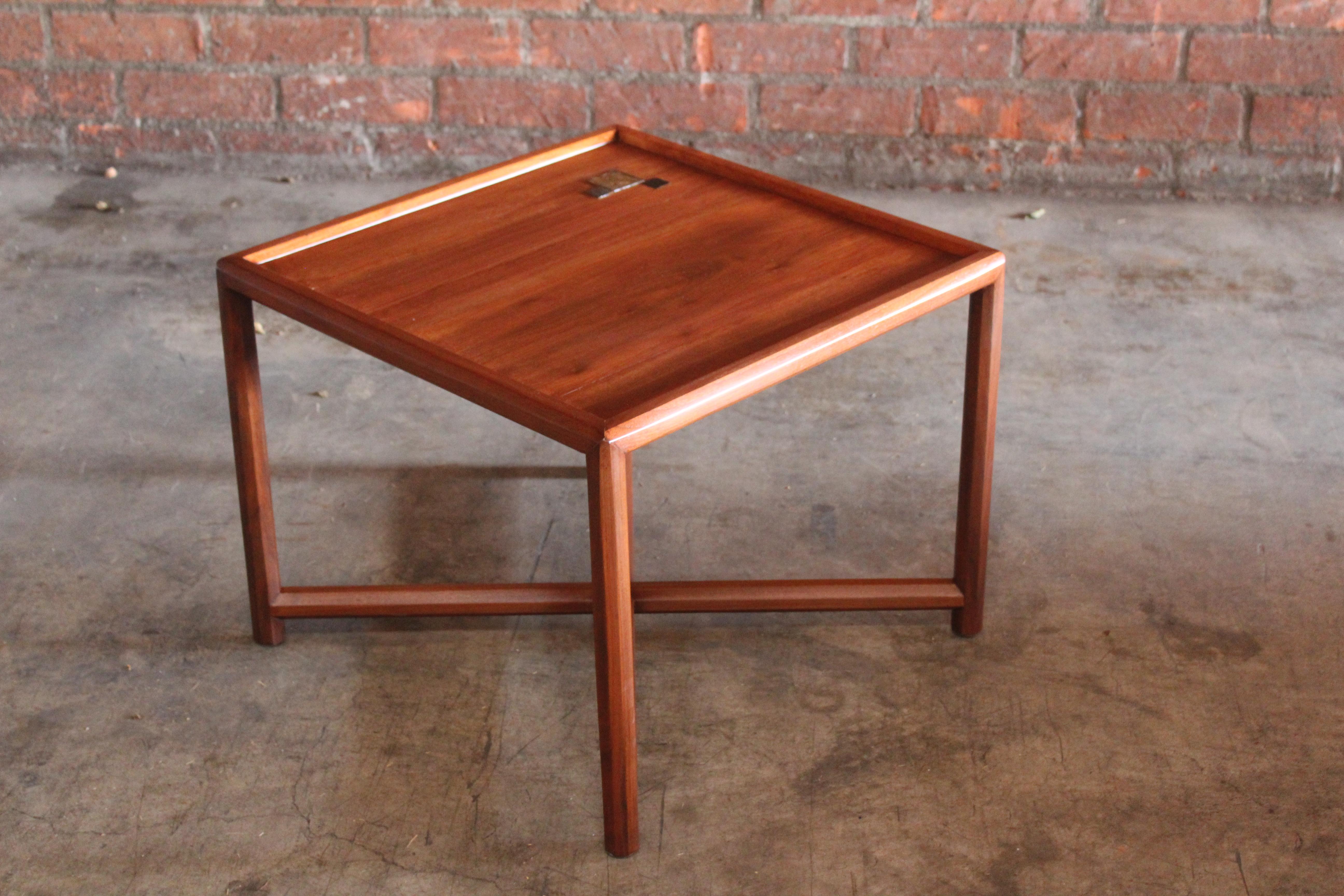 Walnut End Table with Tiffany Tiles by Edward Wormley for Dunbar, 1950s For Sale 2
