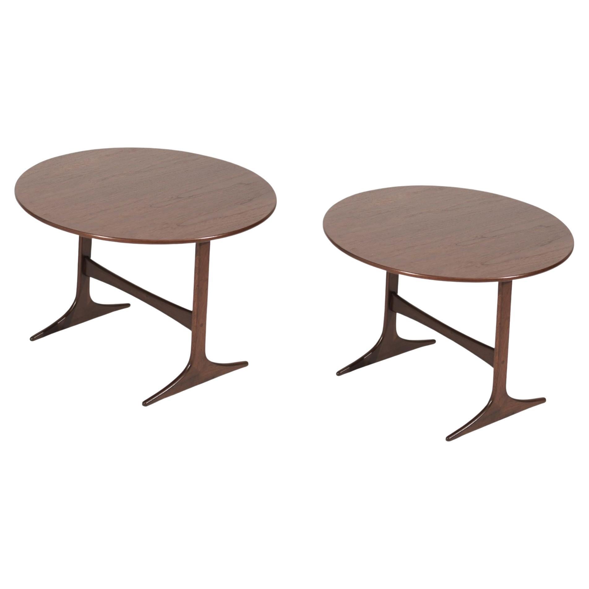 Walnut End Tables by Sven Engstrom & Gunnar Myrstrand, Sweden, circa 1960s