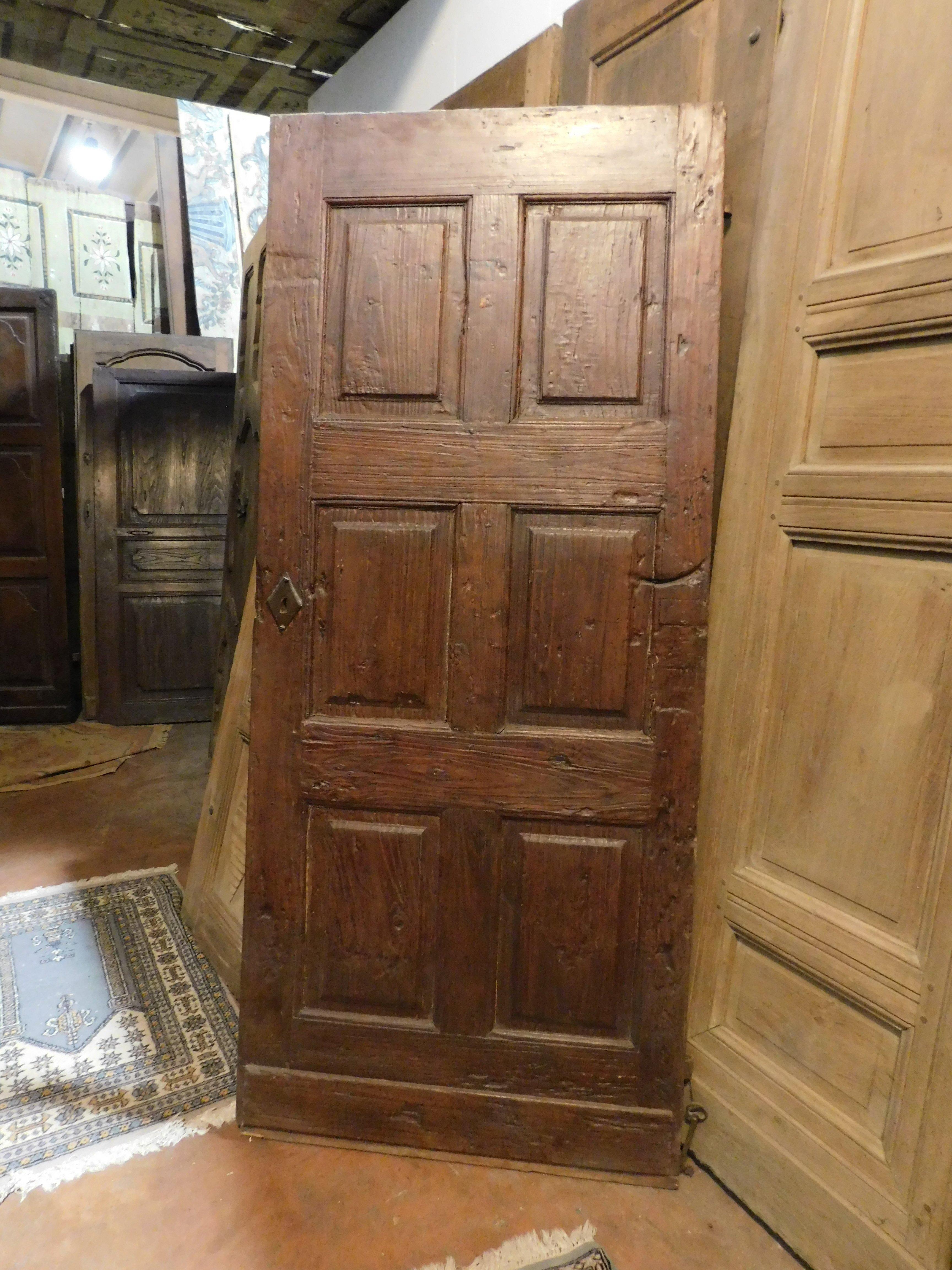 Italian Walnut Entrance Door Carved with Six Panels, 19th Century Italy For Sale