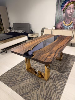 Custom Walnut Wood and Black Epoxy River Dining Table, Turkey 2023