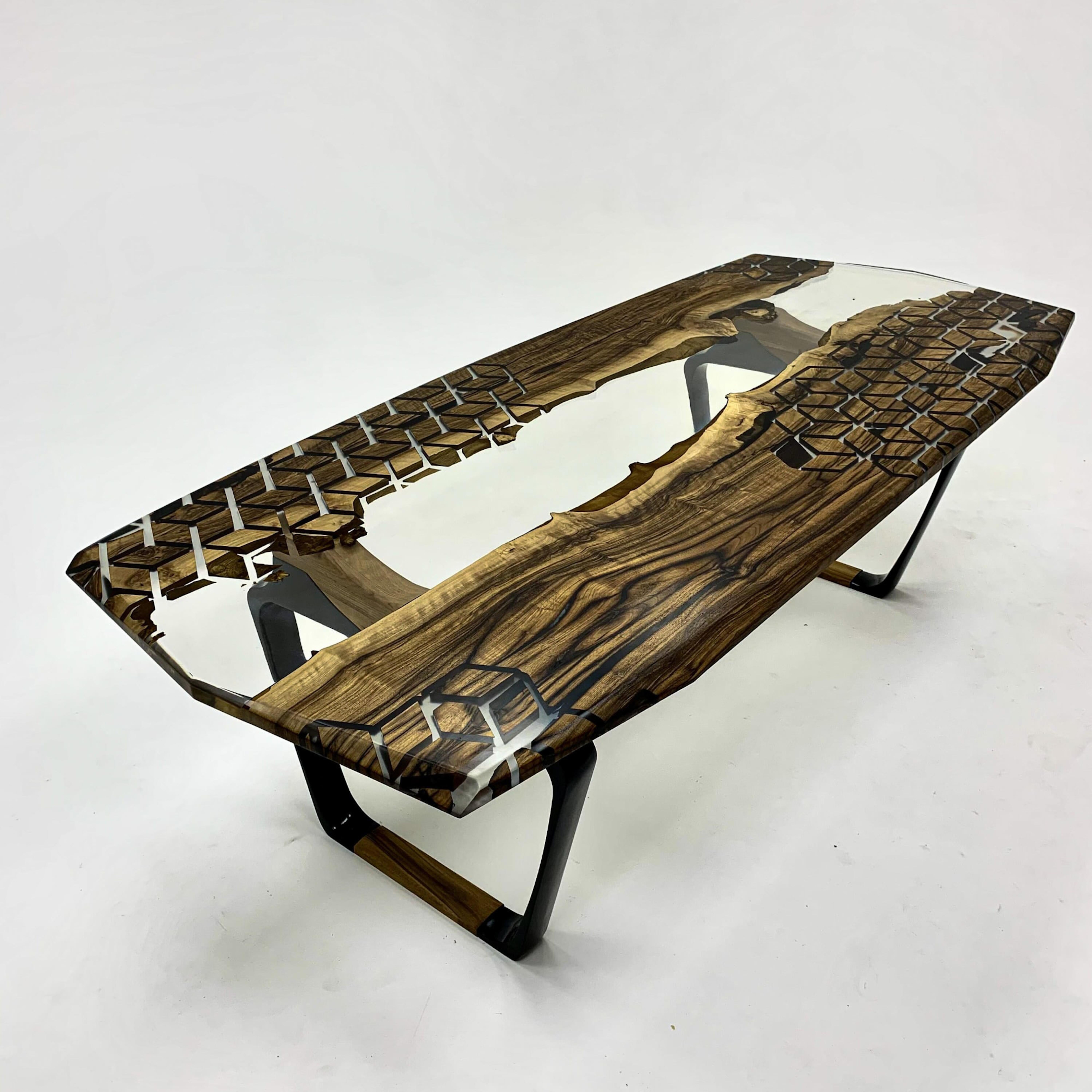 Arts and Crafts Walnut Epoxy Resin River Dining Table For Sale