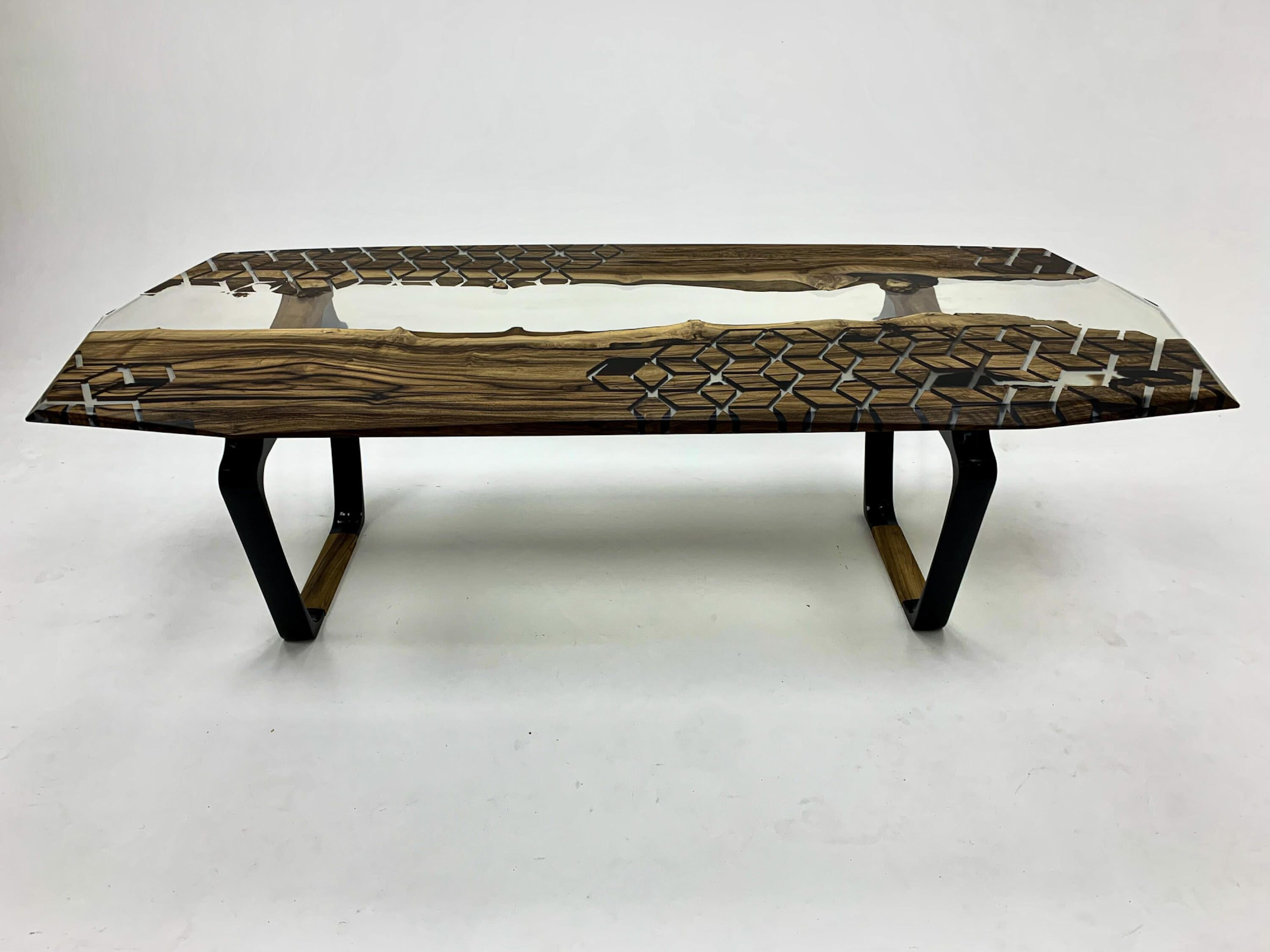 Turkish Walnut Epoxy Resin River Dining Table For Sale