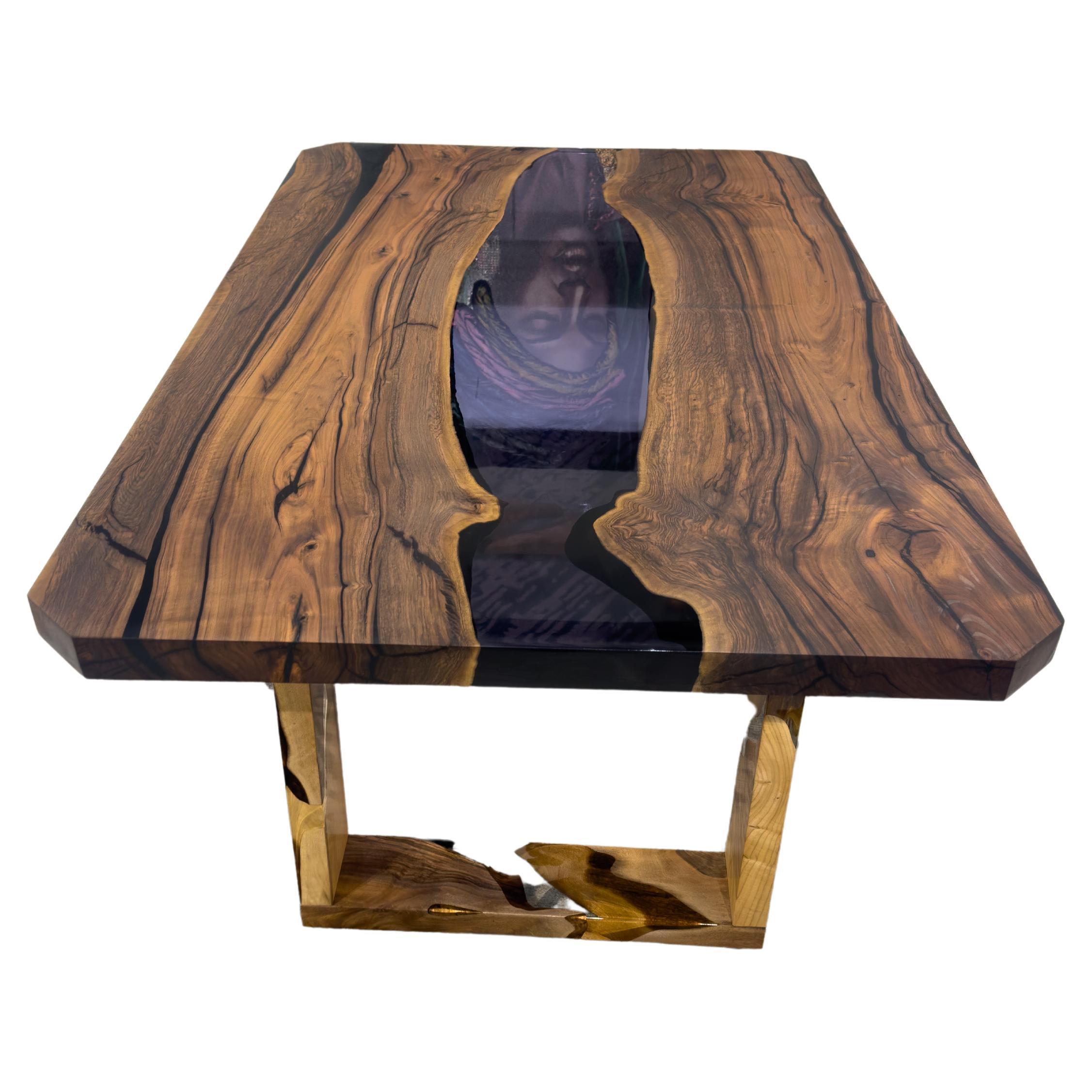 Walnut Epoxy Resin River Dining Table For Sale