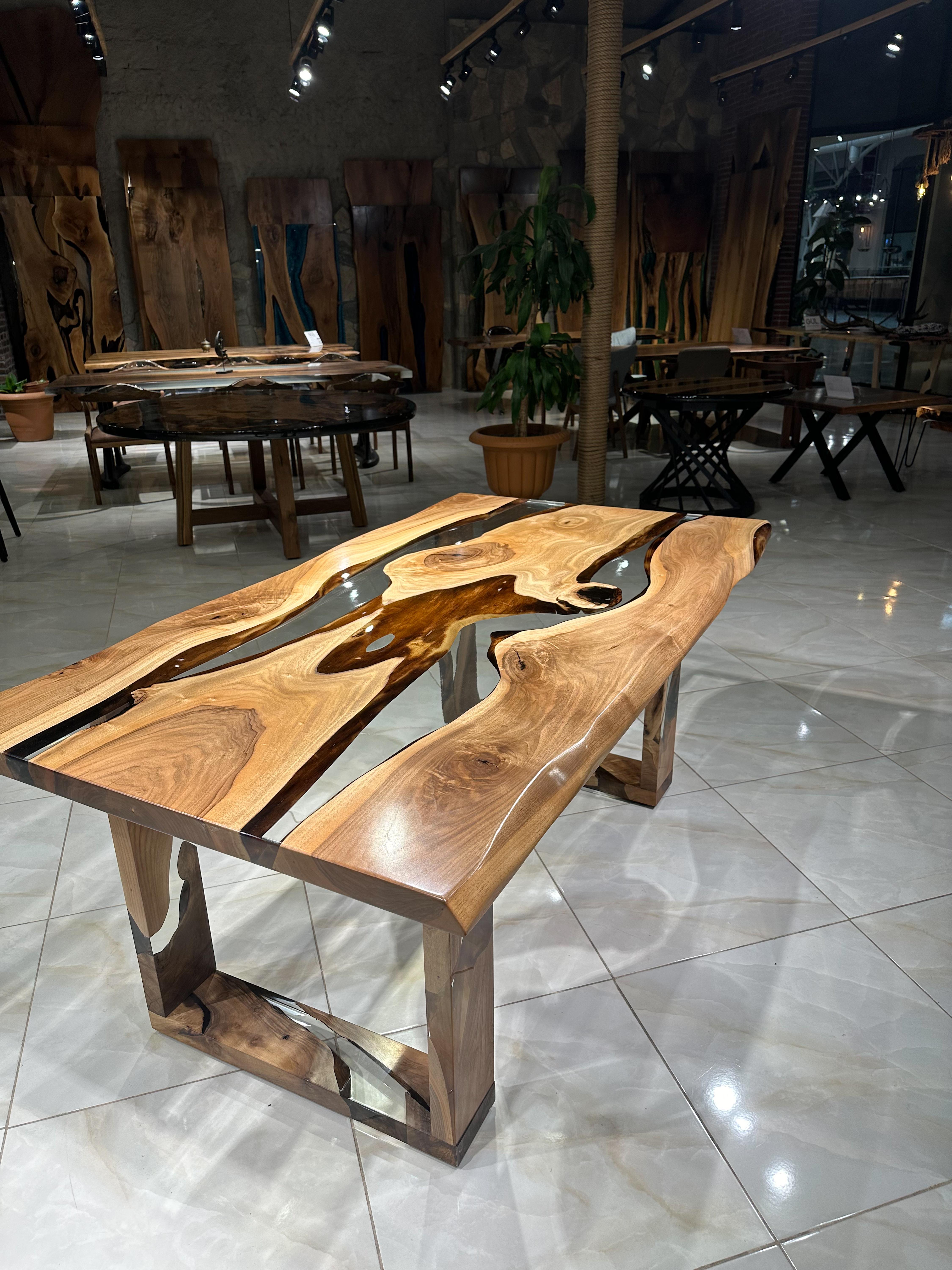 Walnut Epoxy Resin River Table - Custom Made Dining Table - Dine Table For 6 In New Condition For Sale In İnegöl, TR