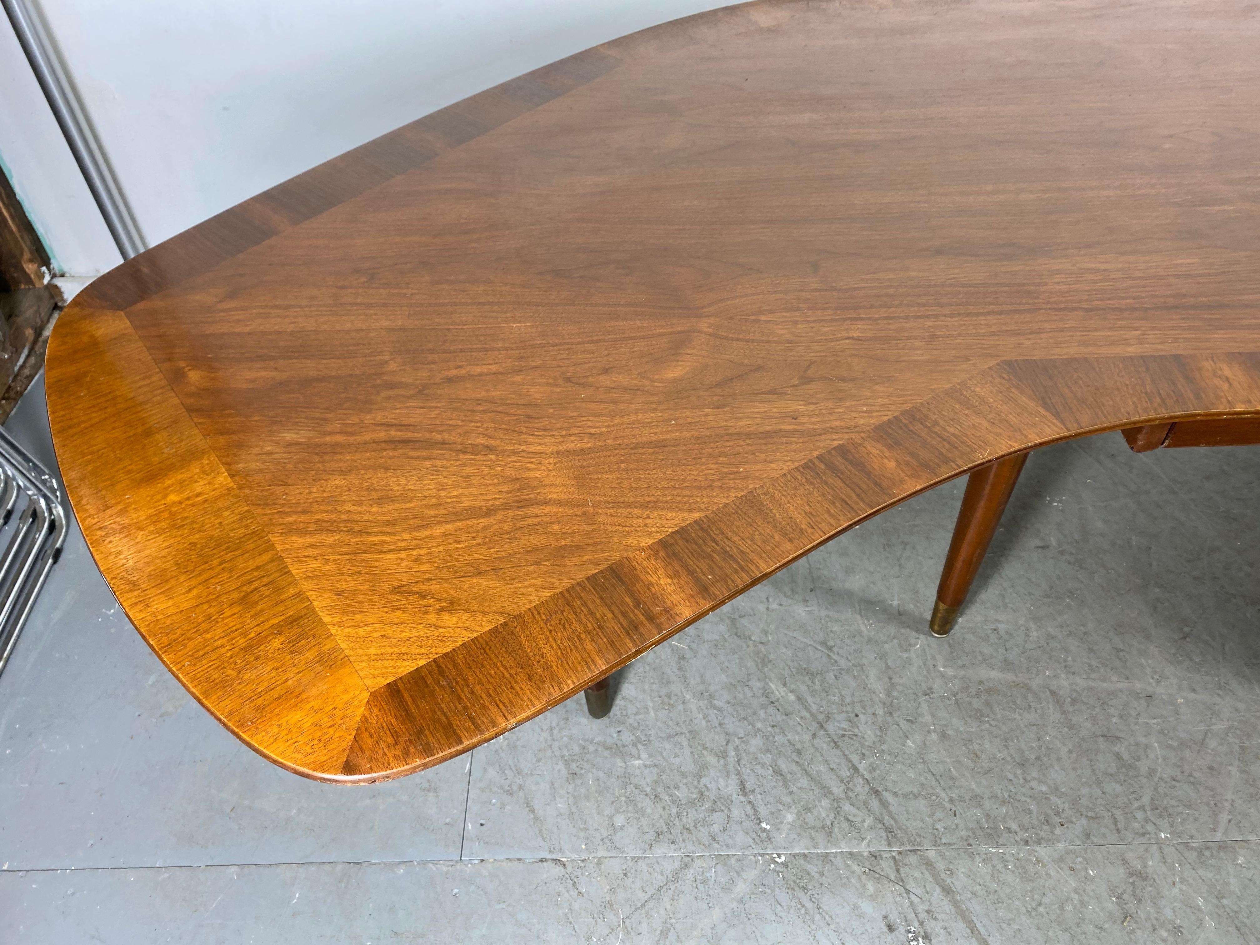 Brass Walnut Executive Boomerang Desk by William H. Sullivan for Standard Furniture