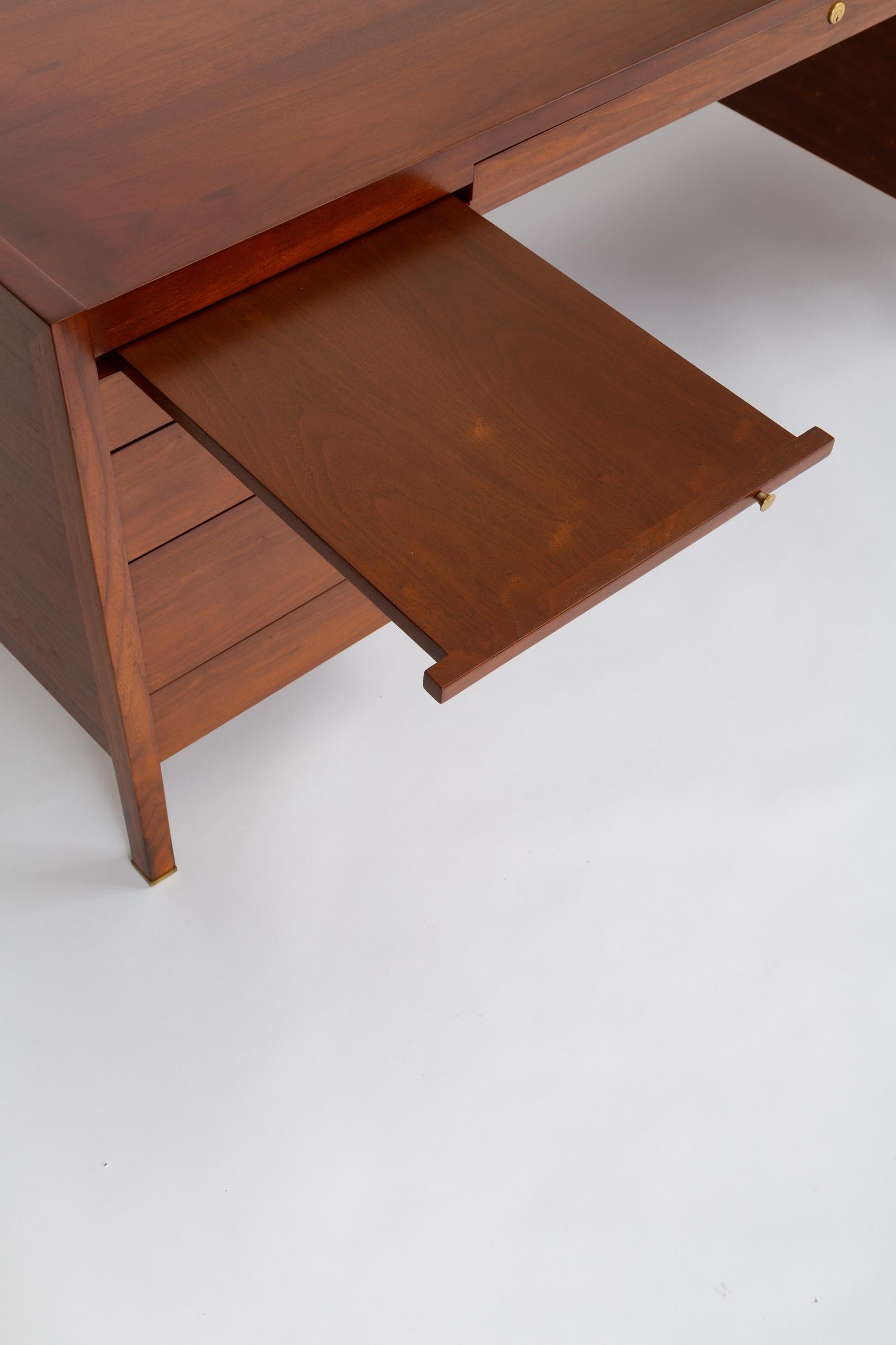 Walnut Executive Desk with Rosewood and Brass Details, Edward Wormley for Dunbar 4