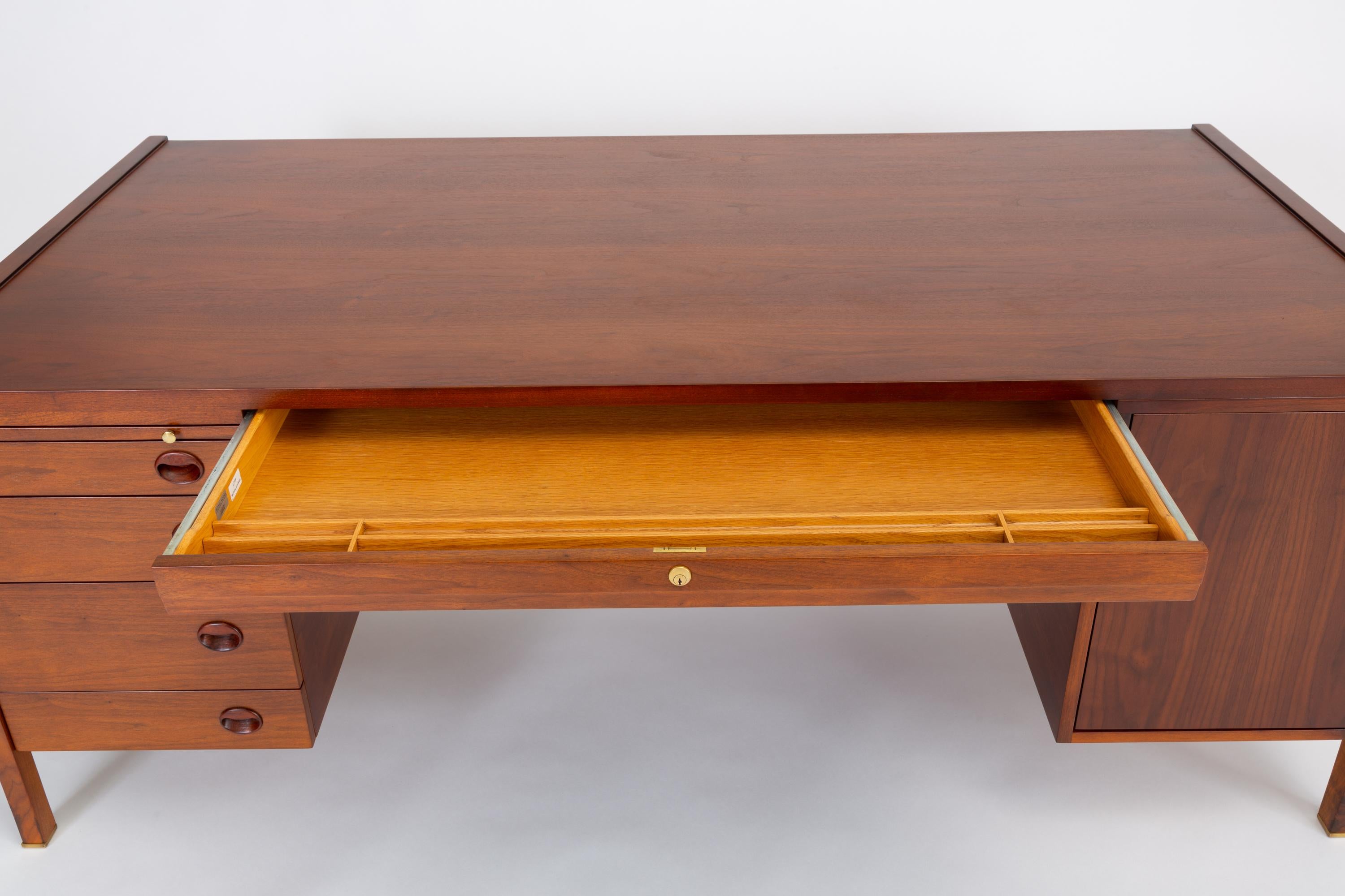 Walnut Executive Desk with Rosewood and Brass Details, Edward Wormley for Dunbar 8