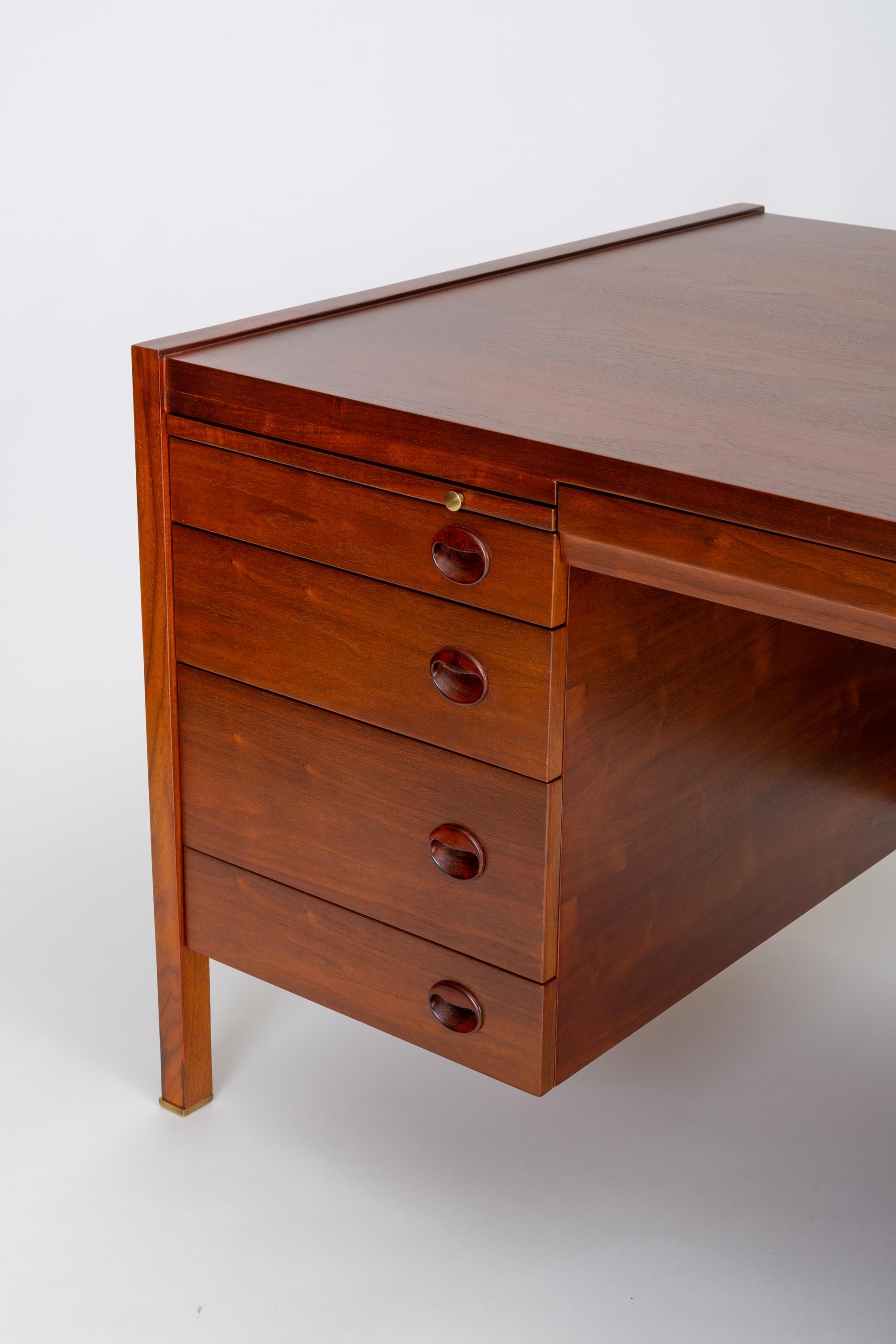 Walnut Executive Desk with Rosewood and Brass Details, Edward Wormley for Dunbar 3