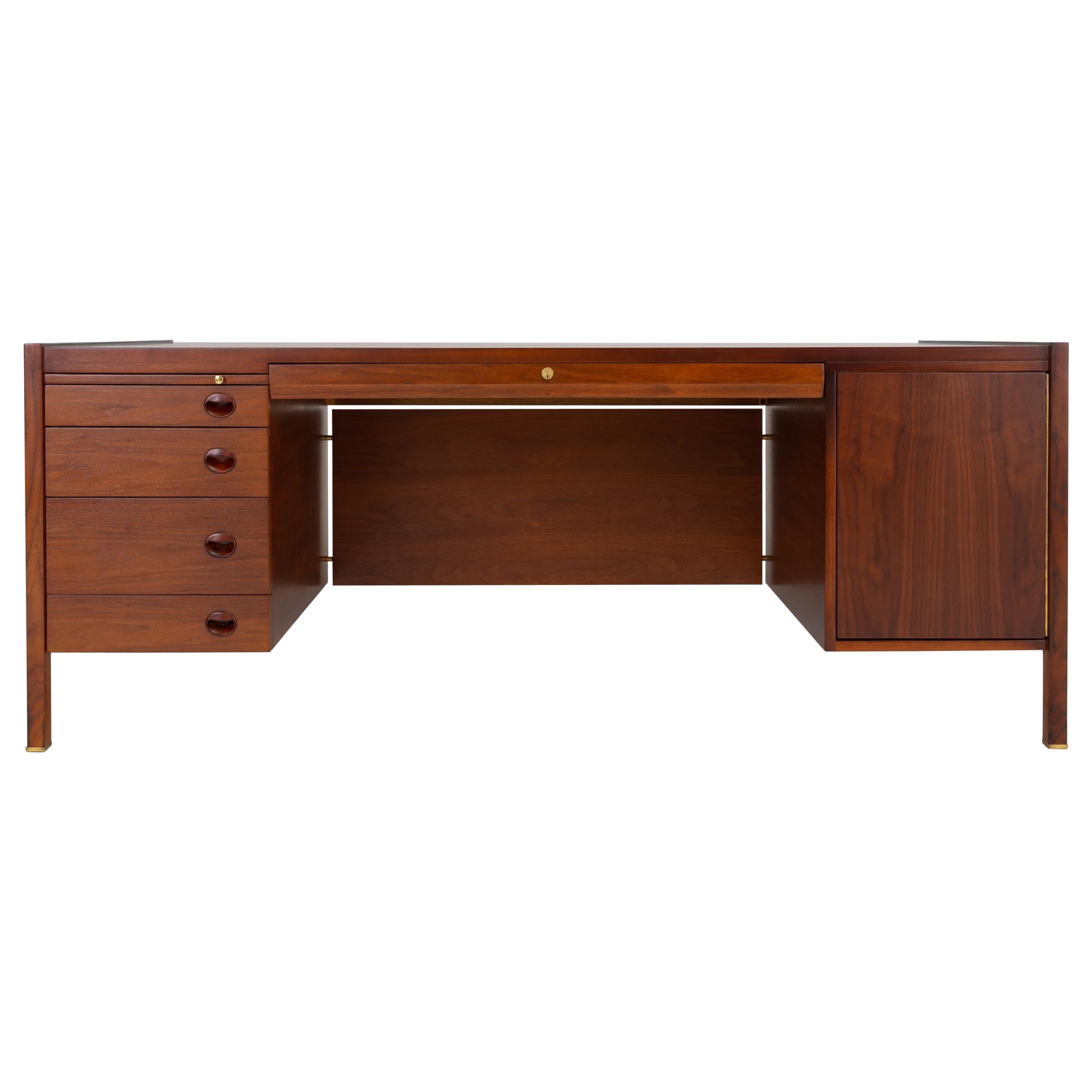 Walnut Executive Desk with Rosewood and Brass Details, Edward Wormley for Dunbar