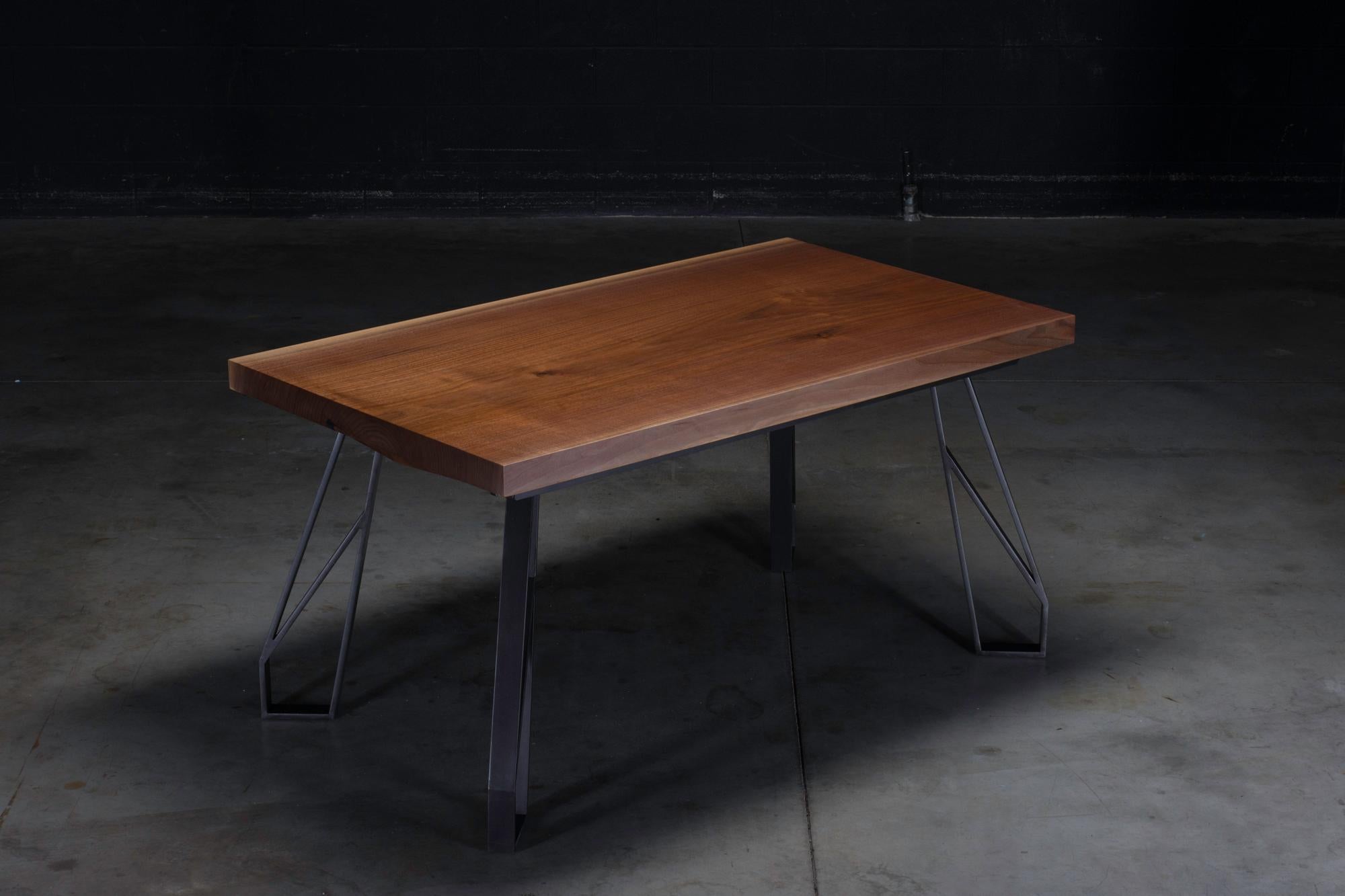 Contemporary Walnut Expanding Dining Table with Black Steel Legs 