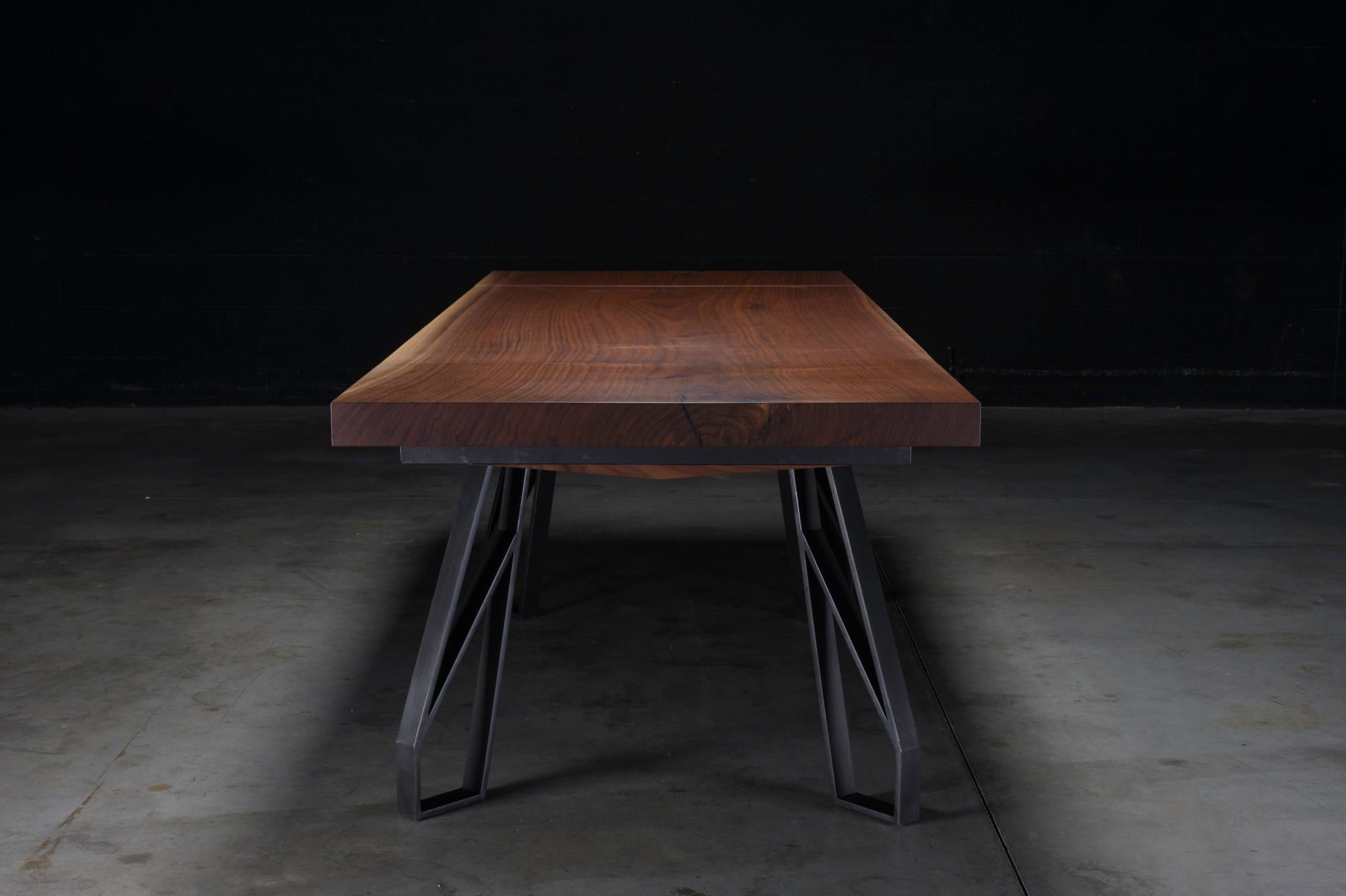American Walnut Expanding Dining Table with Black Steel Legs 