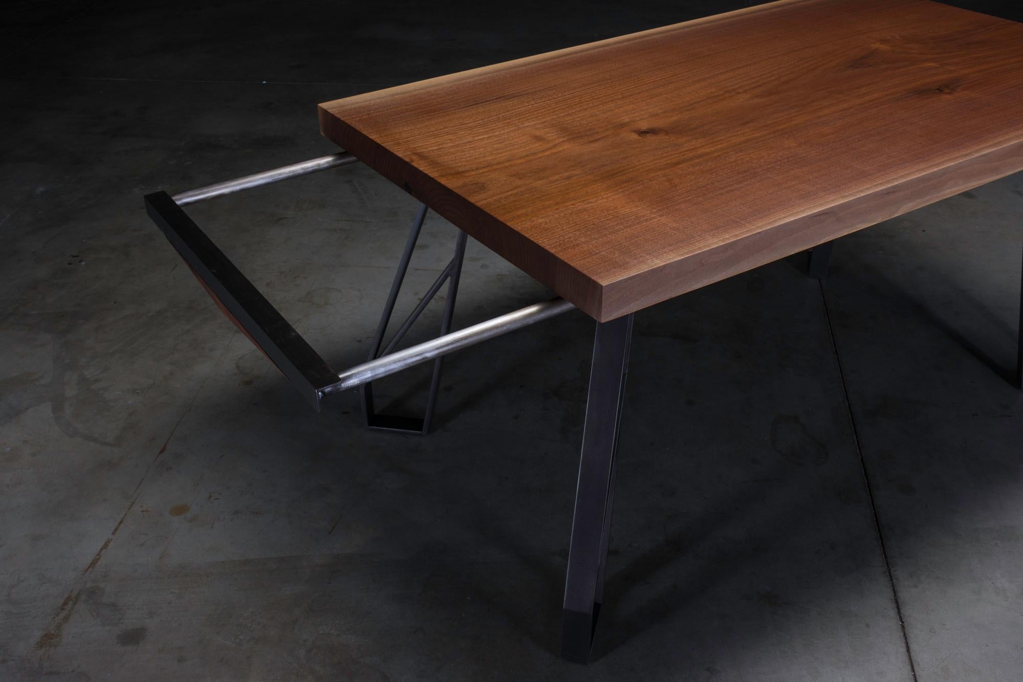 Walnut Expanding Dining Table with Black Steel Legs 