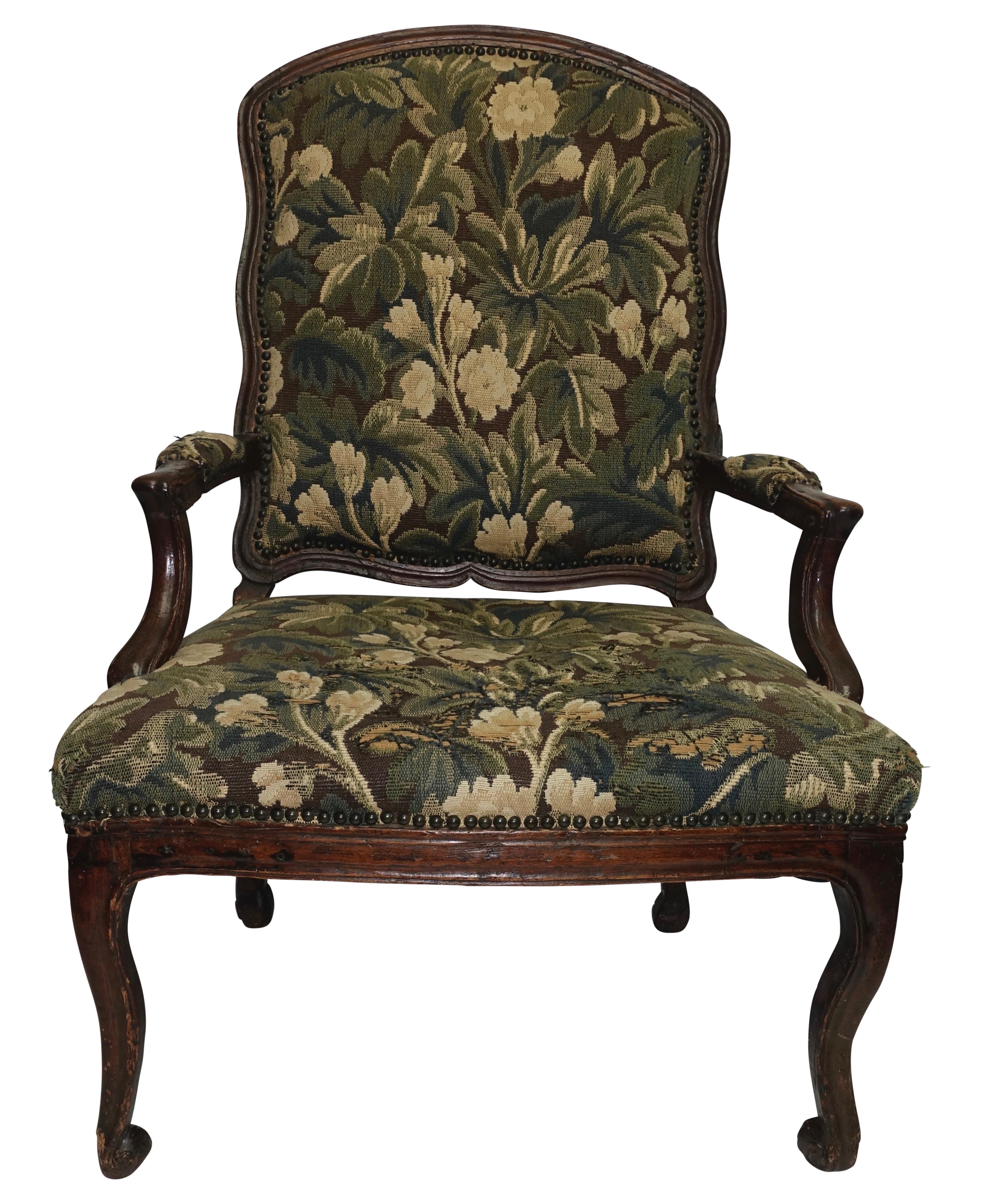 Country Walnut Fauteuil Armchair, Italian, 18th Century For Sale