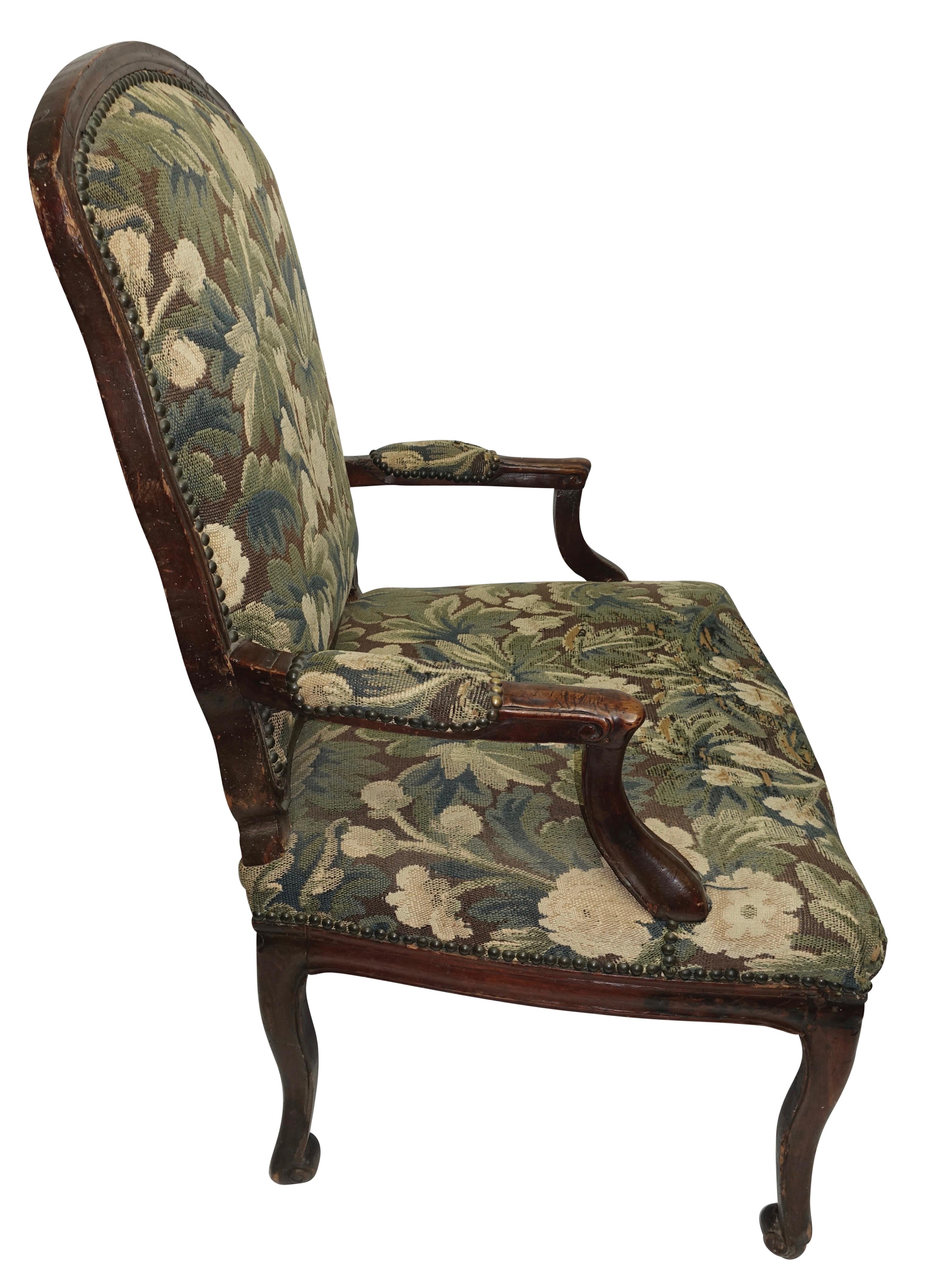Upholstery Walnut Fauteuil Armchair, Italian, 18th Century For Sale