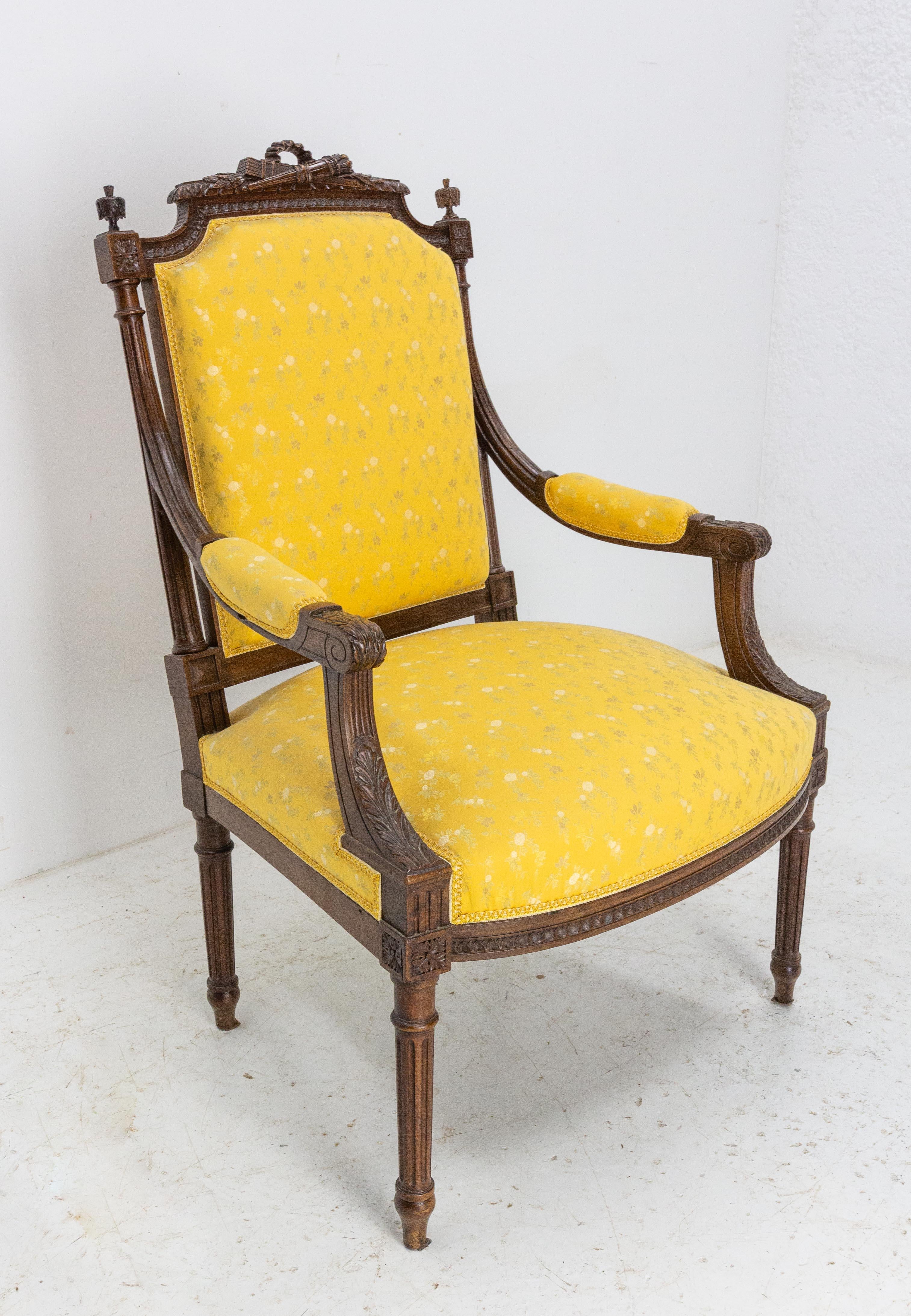 Fabric Walnut Fauteuil Louis XVI Revival Armchair French, Late 19th Century to Recover For Sale