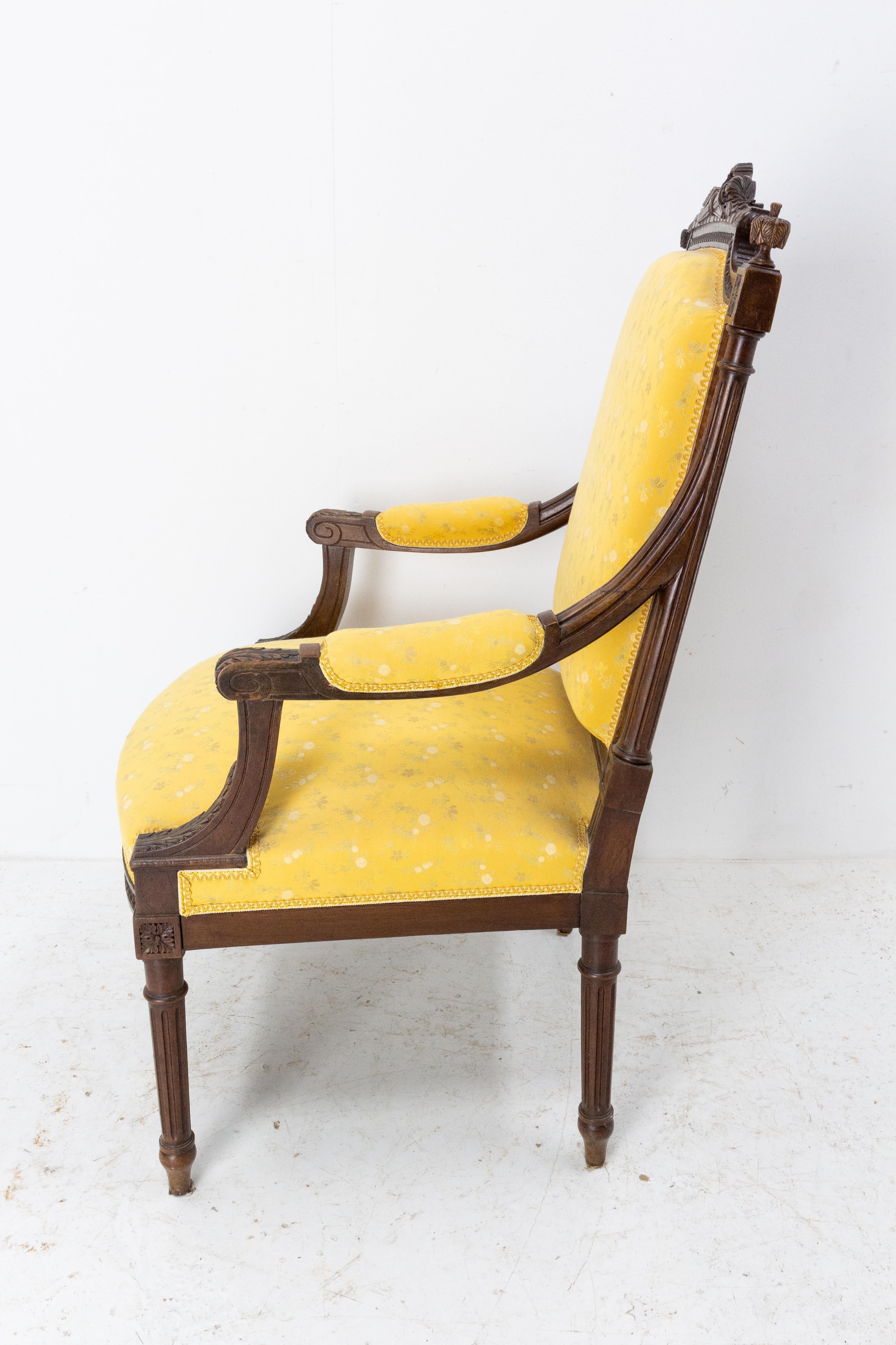 Walnut Fauteuil Louis XVI Revival Armchair French, Late 19th Century to Recover For Sale 1