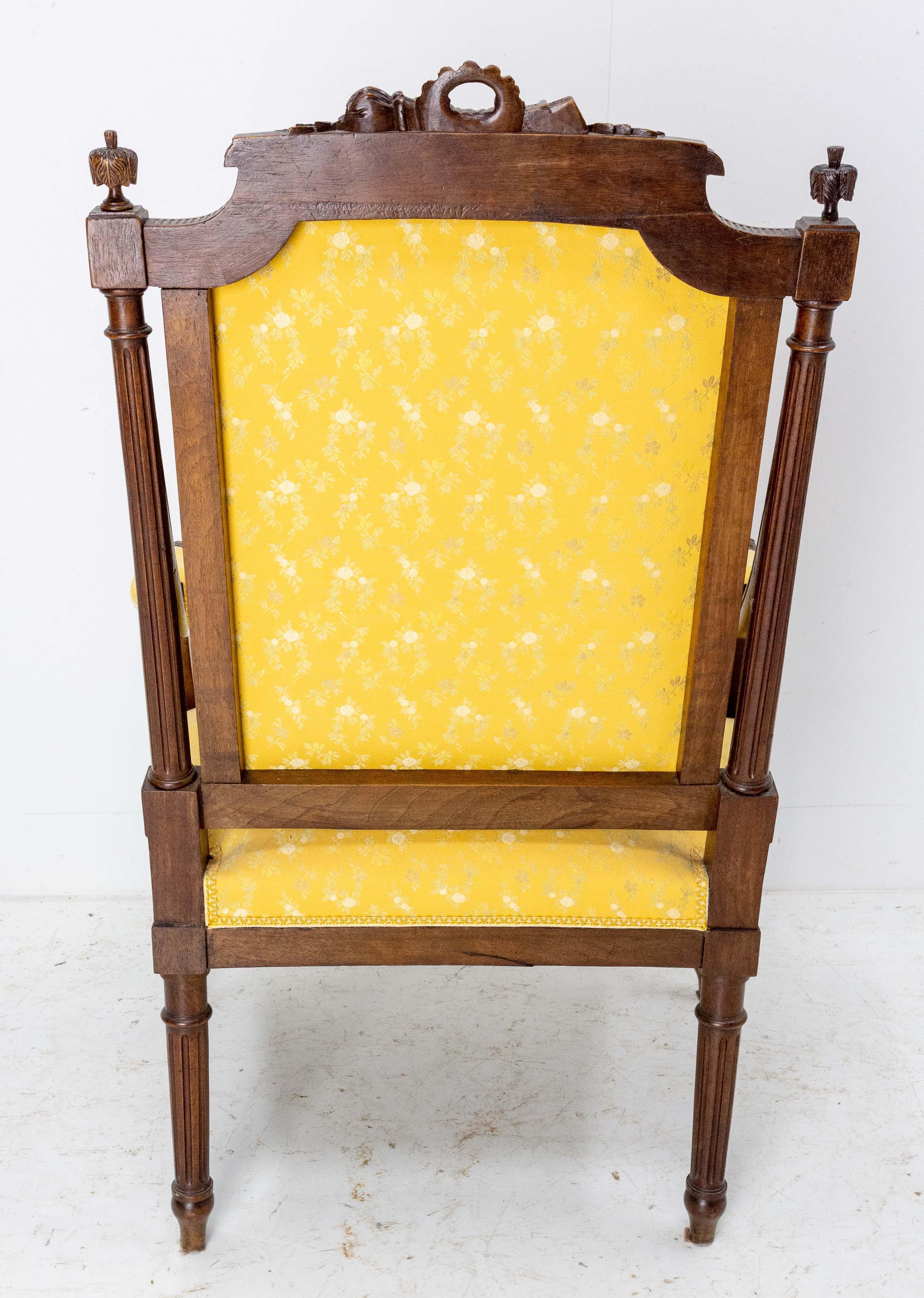Walnut Fauteuil Louis XVI Revival Armchair French, Late 19th Century to Recover For Sale 2