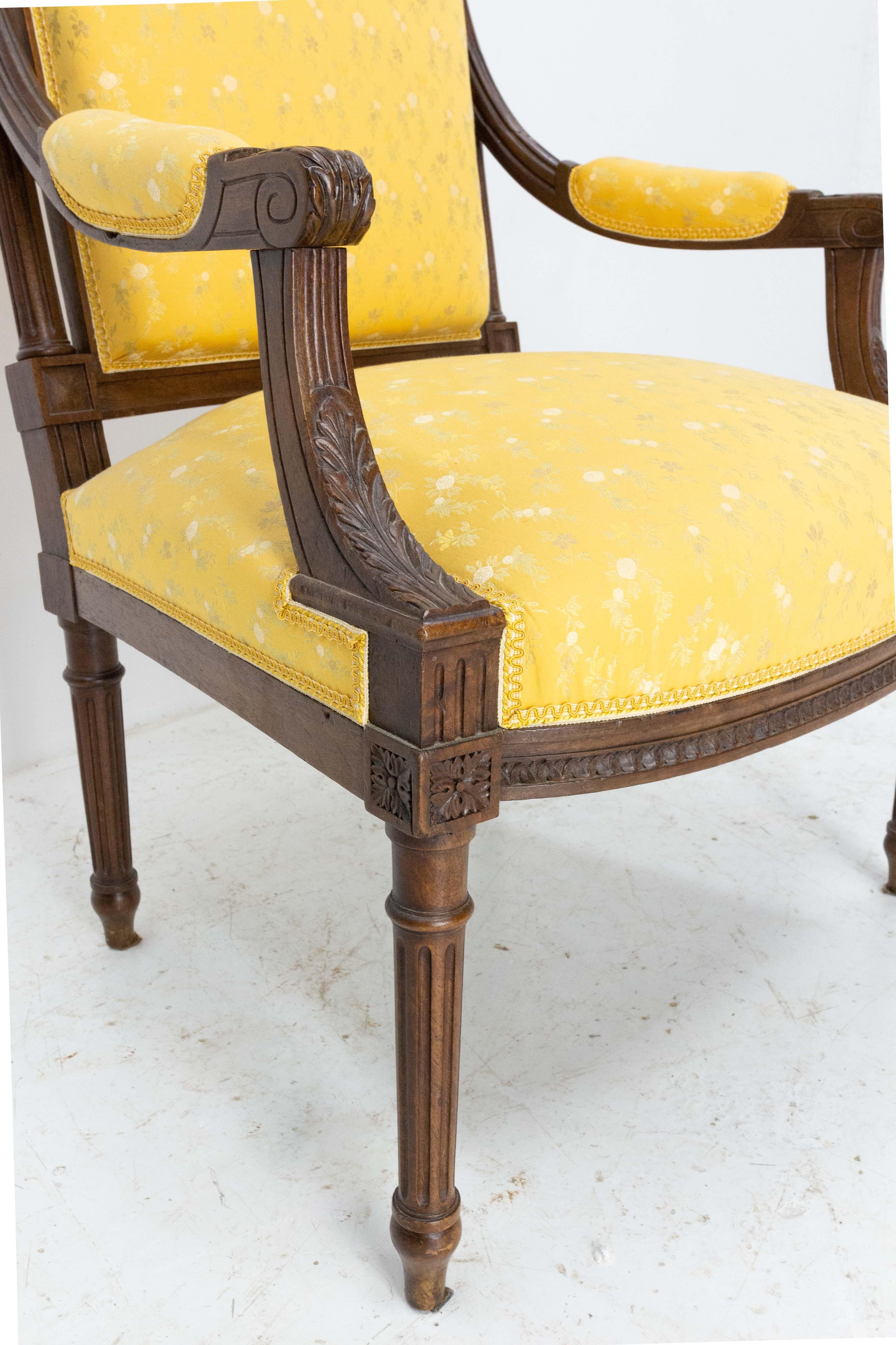 Walnut Fauteuil Louis XVI Revival Armchair French, Late 19th Century to Recover For Sale 3