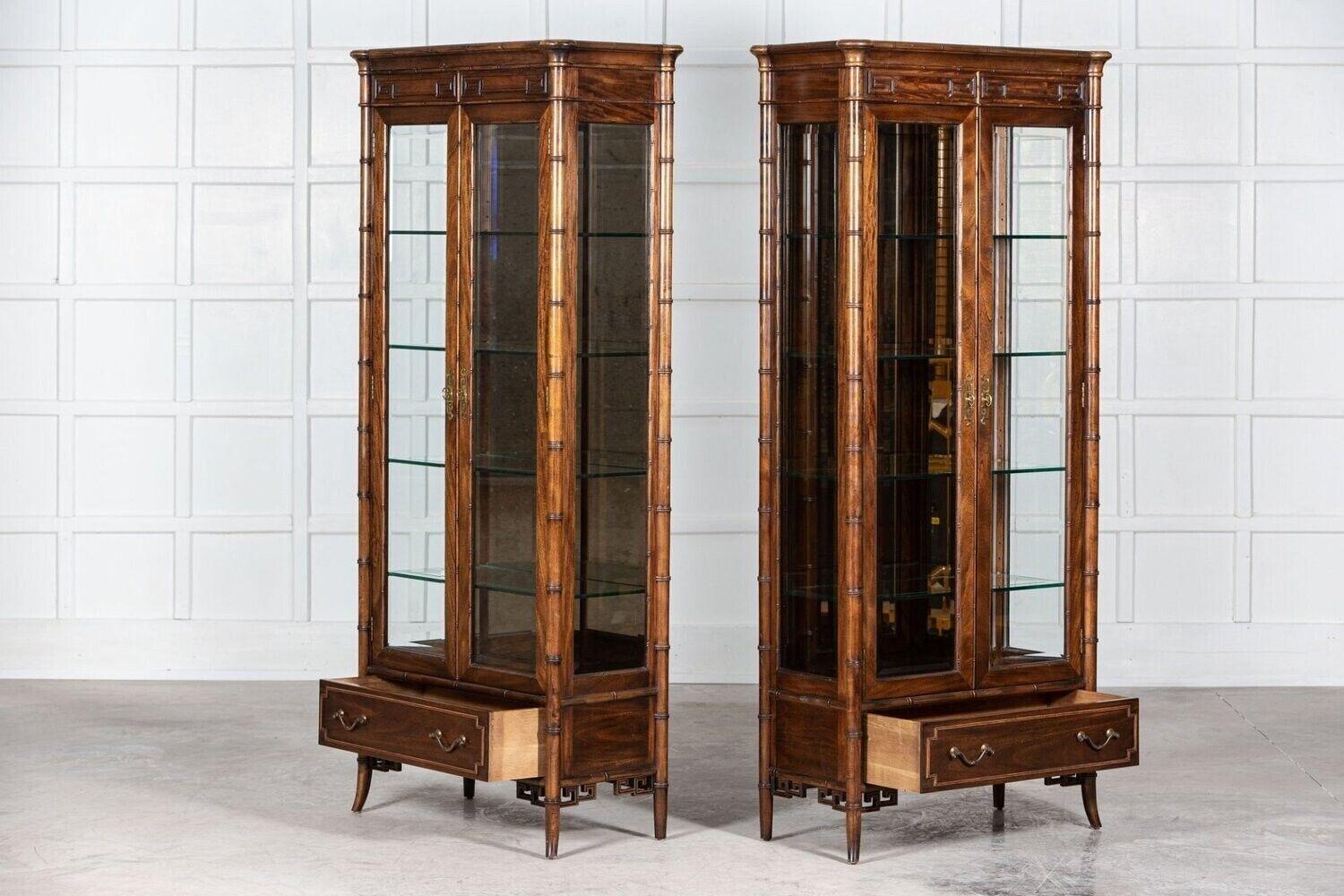 Walnut Faux Bamboo Glazed Display Cabinet In Good Condition For Sale In Staffordshire, GB