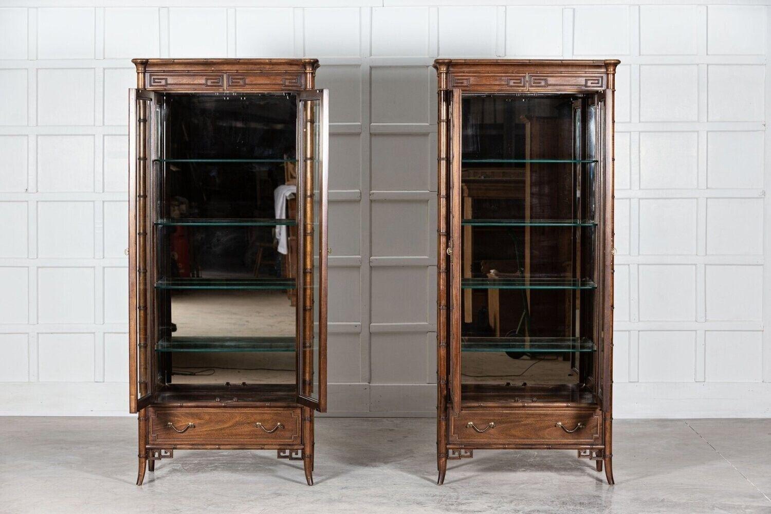 20th Century Walnut Faux Bamboo Glazed Display Cabinet For Sale