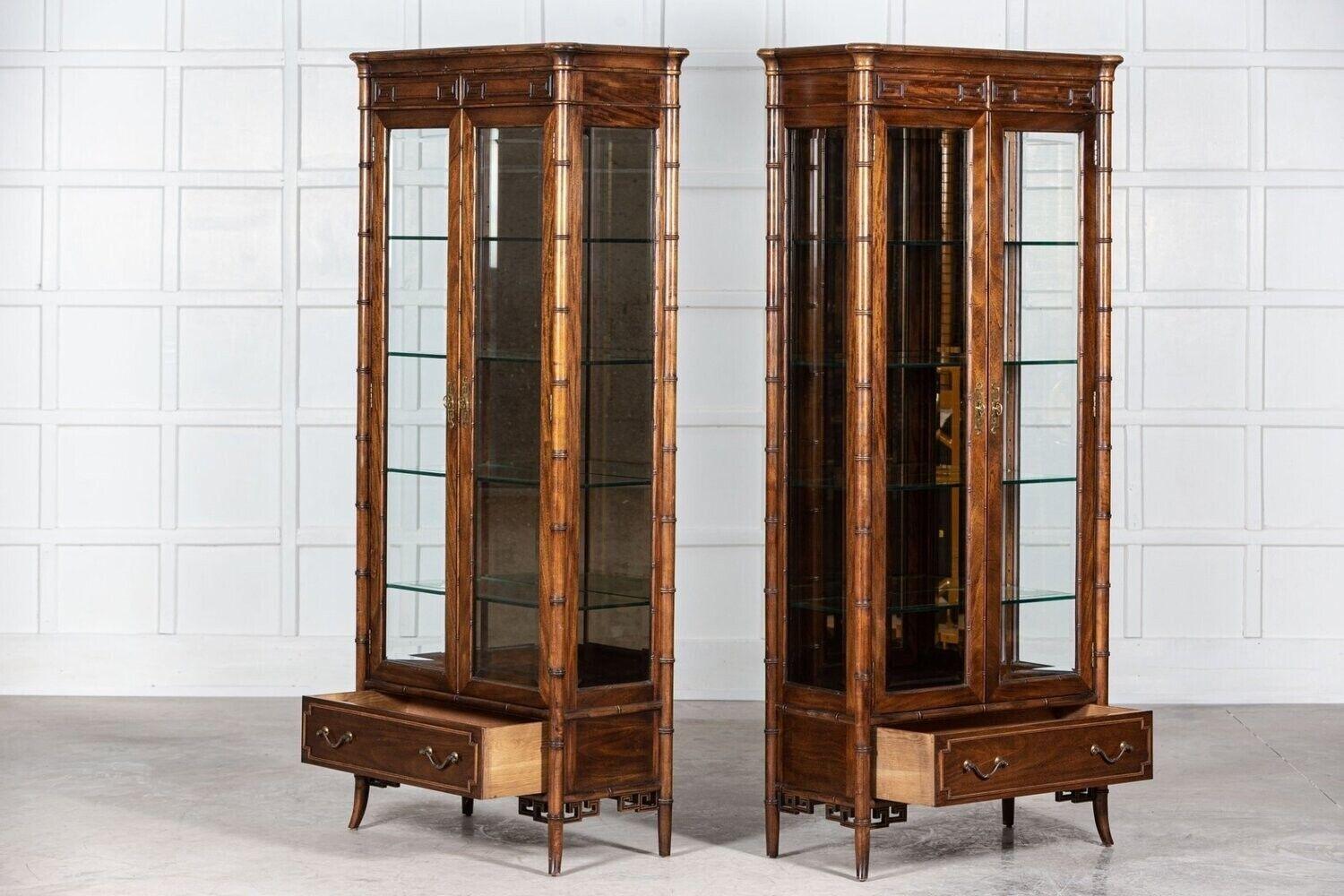 Walnut Faux Bamboo Glazed Display Cabinet For Sale 1