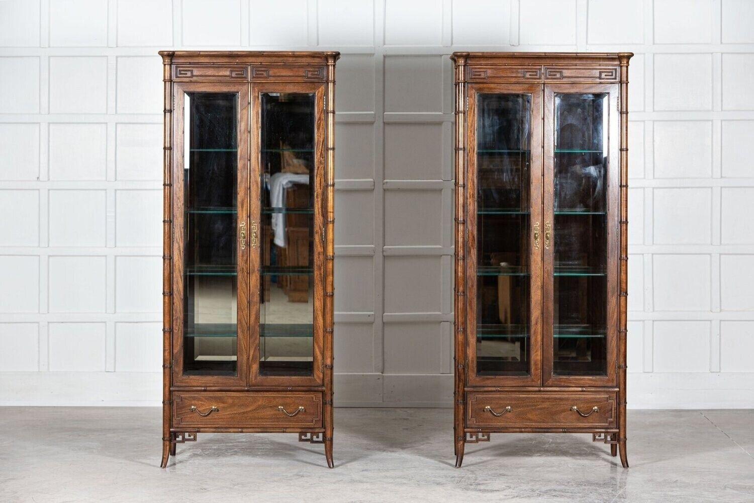 Walnut Faux Bamboo Glazed Display Cabinet For Sale 3