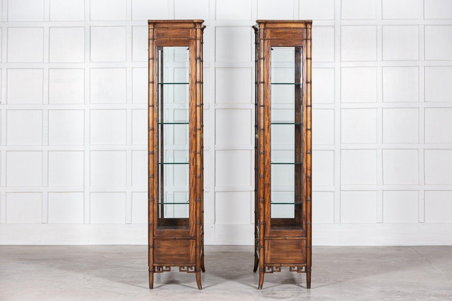 Walnut Faux Bamboo Glazed Display Cabinet For Sale 4