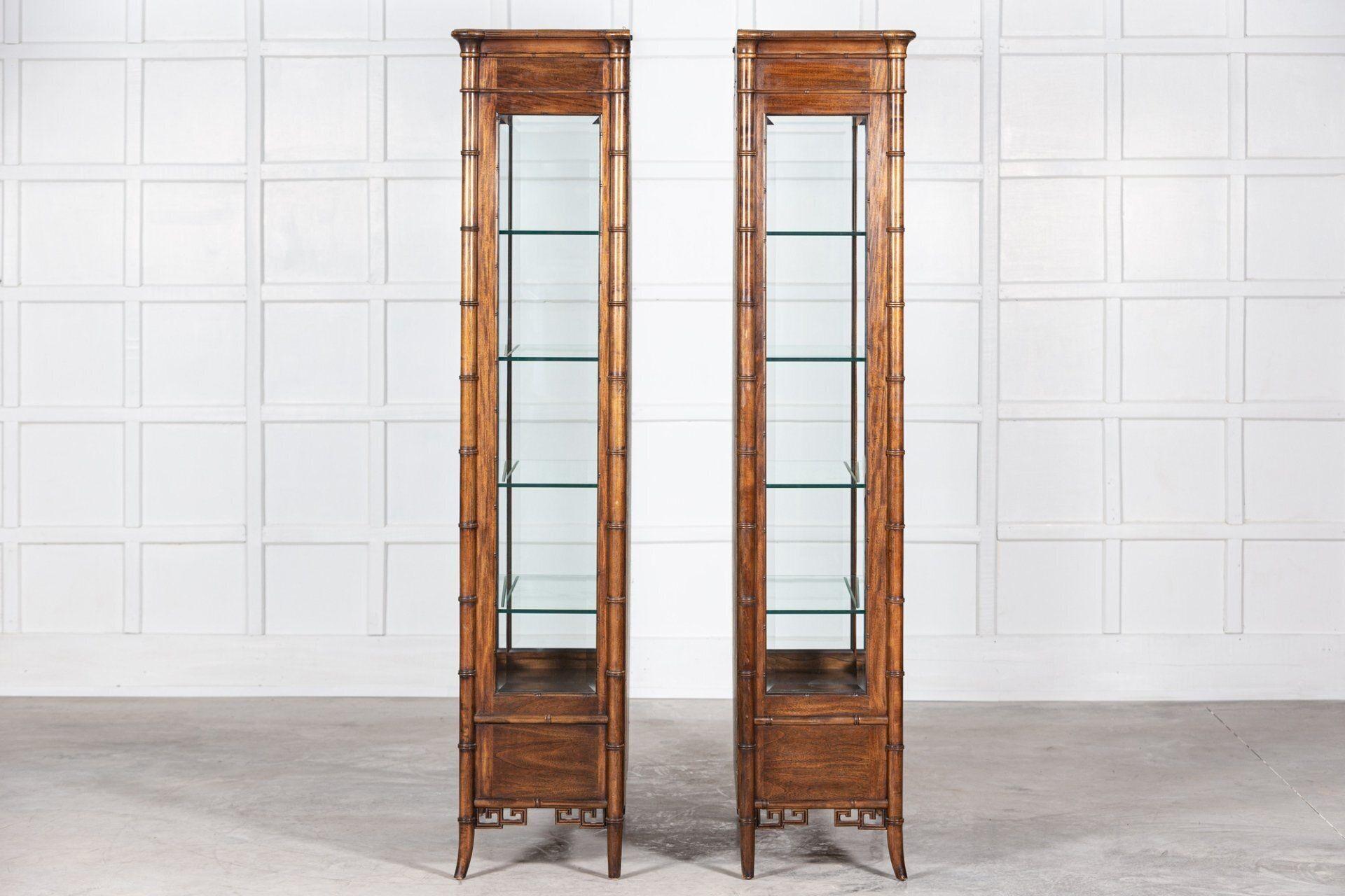 Walnut Faux Bamboo Glazed Display Cabinet For Sale 5