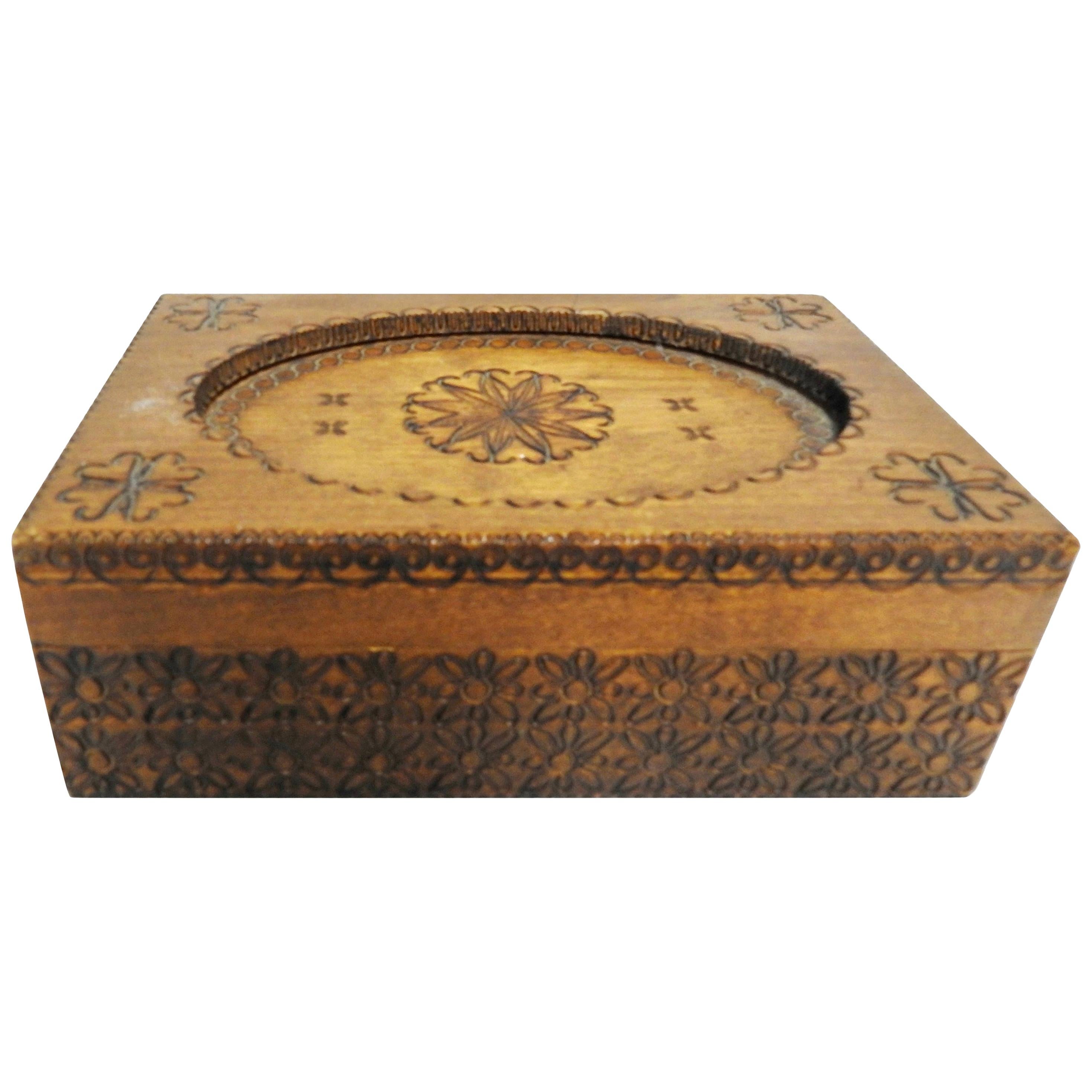 Walnut Finish Box with Hand Carved Foliate Detail, Vintage For Sale