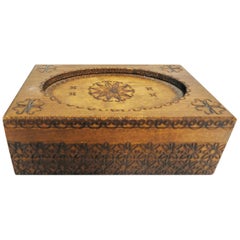Walnut Finish Box with Hand Carved Foliate Detail, Vintage
