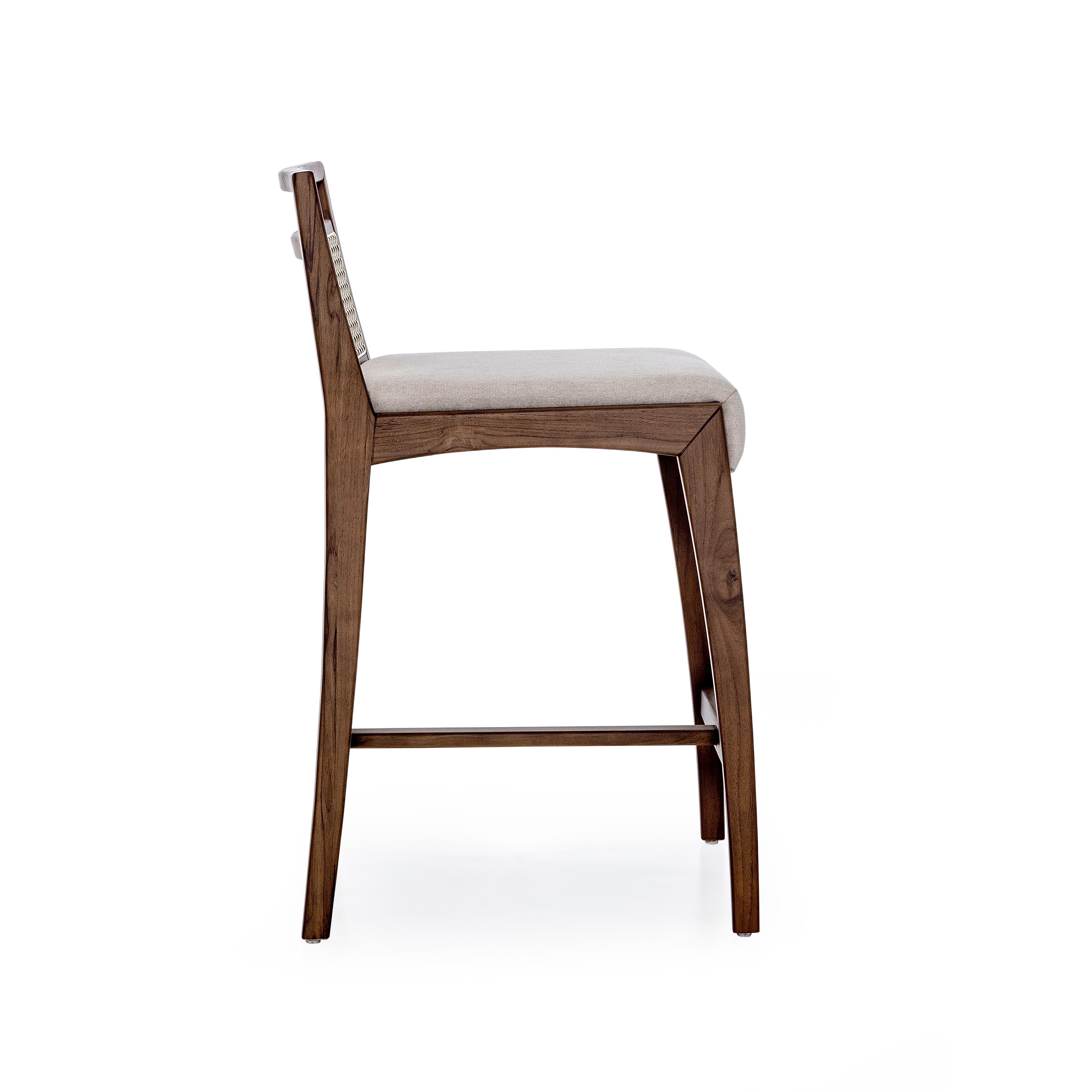 Walnut Finish Counter Stool with Cane Back and Upholstered Seat, Sotto Series For Sale 2