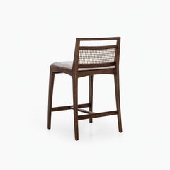 Walnut Finish Counter Stool with Cane Back and Upholstered Seat, Sotto Series