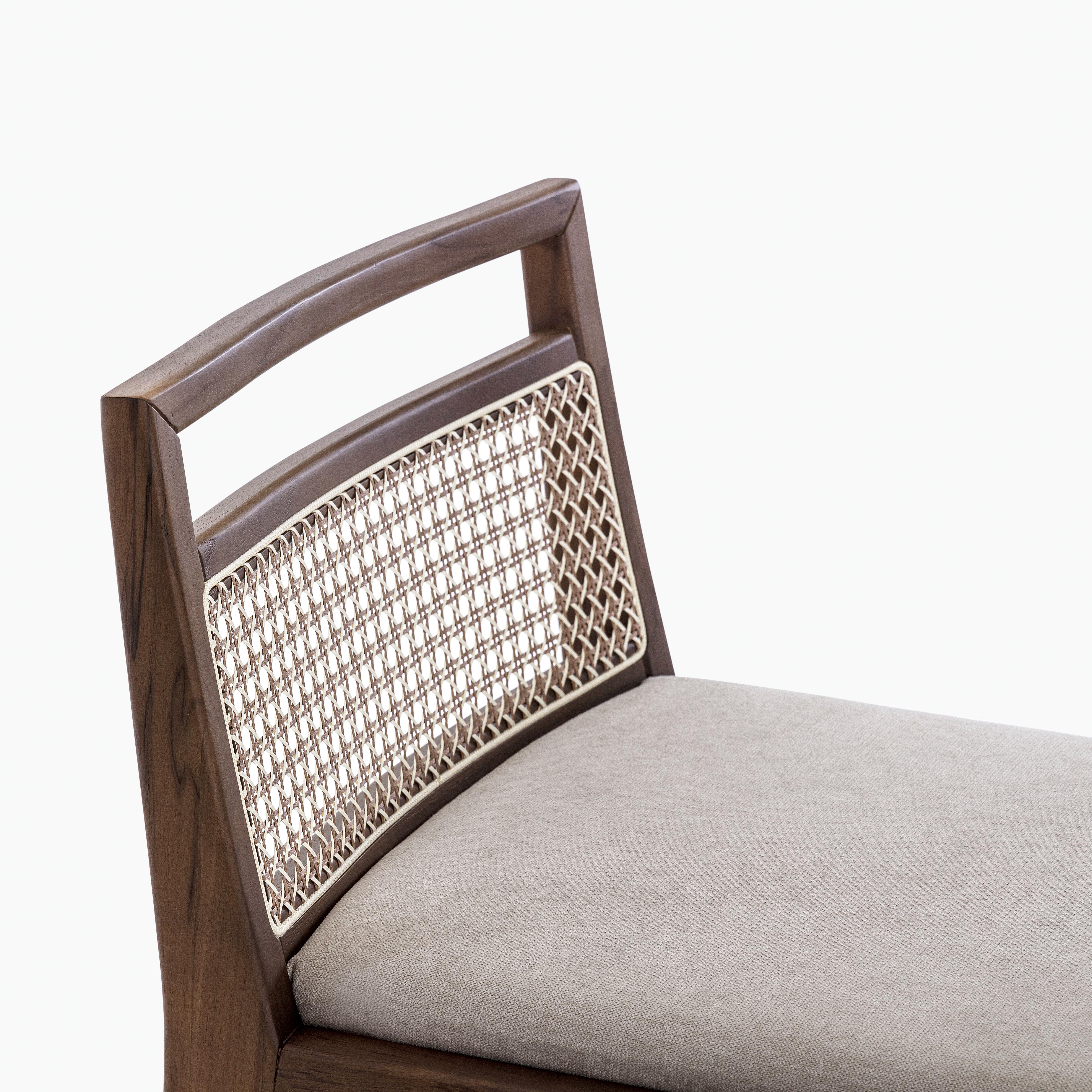 Brazilian Walnut Finish Counter Stool with Cane Back and Upholstered Seat, Sotto Series For Sale