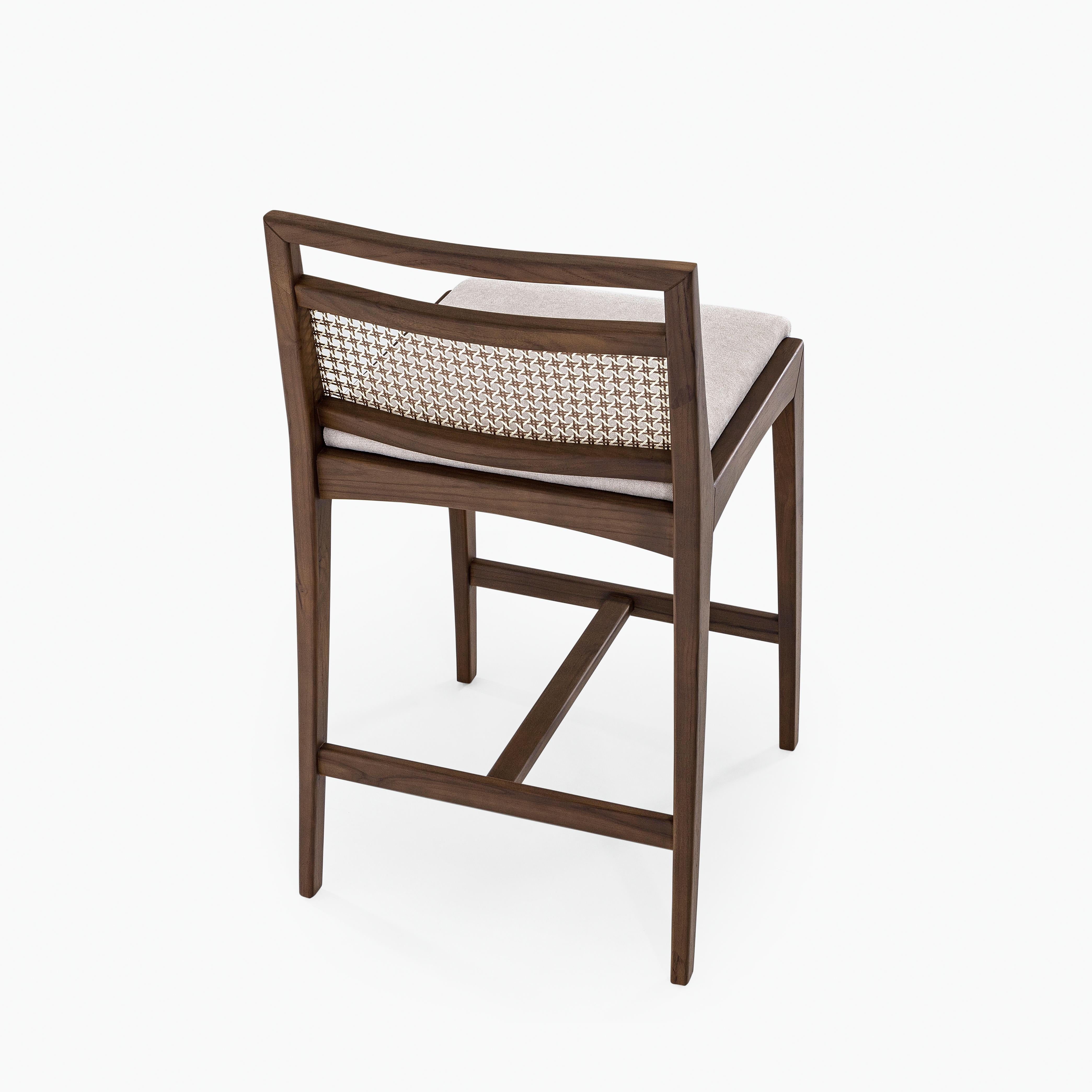 Stained Walnut Finish Counter Stool with Cane Back and Upholstered Seat, Sotto Series For Sale