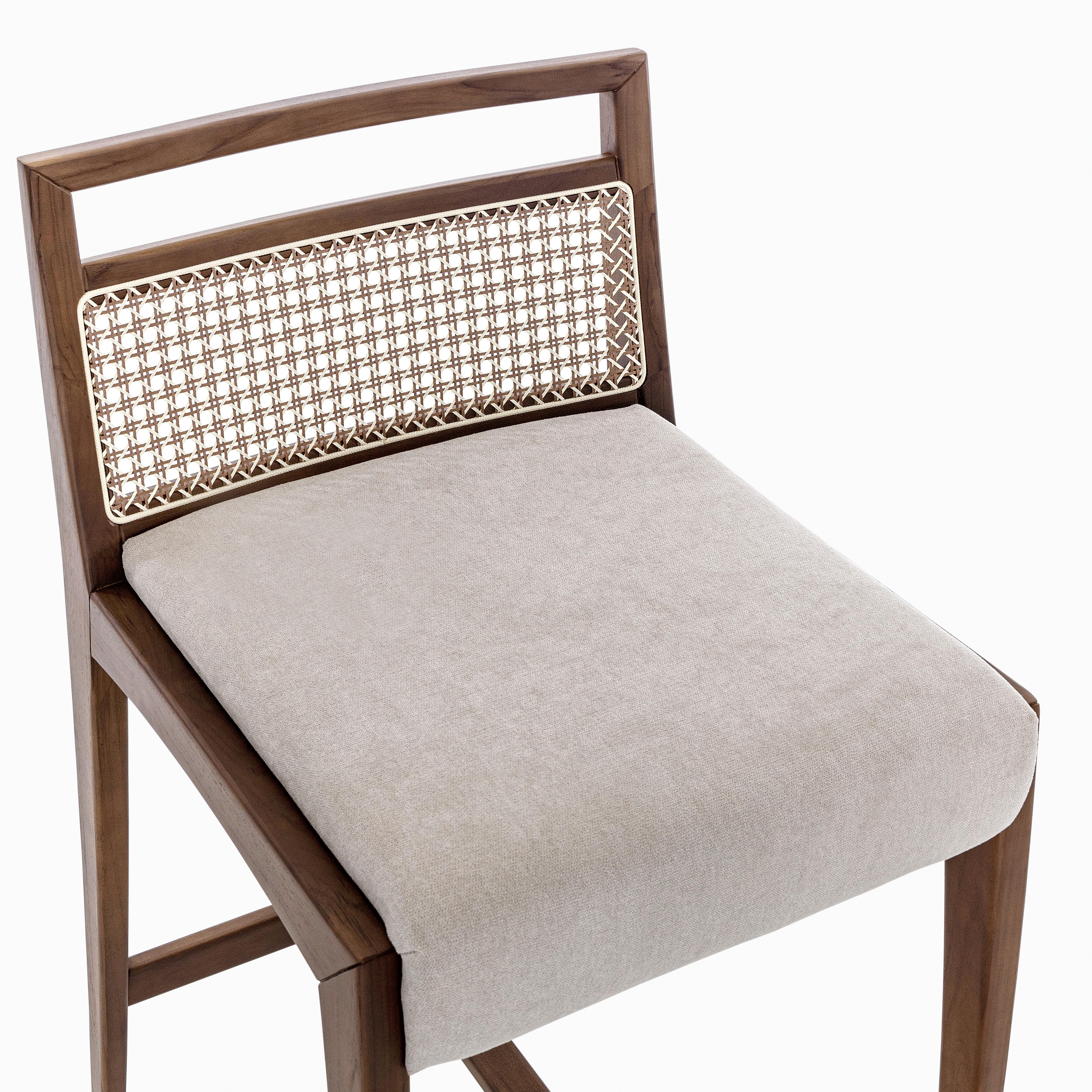Contemporary Walnut Finish Counter Stool with Cane Back and Upholstered Seat, Sotto Series For Sale