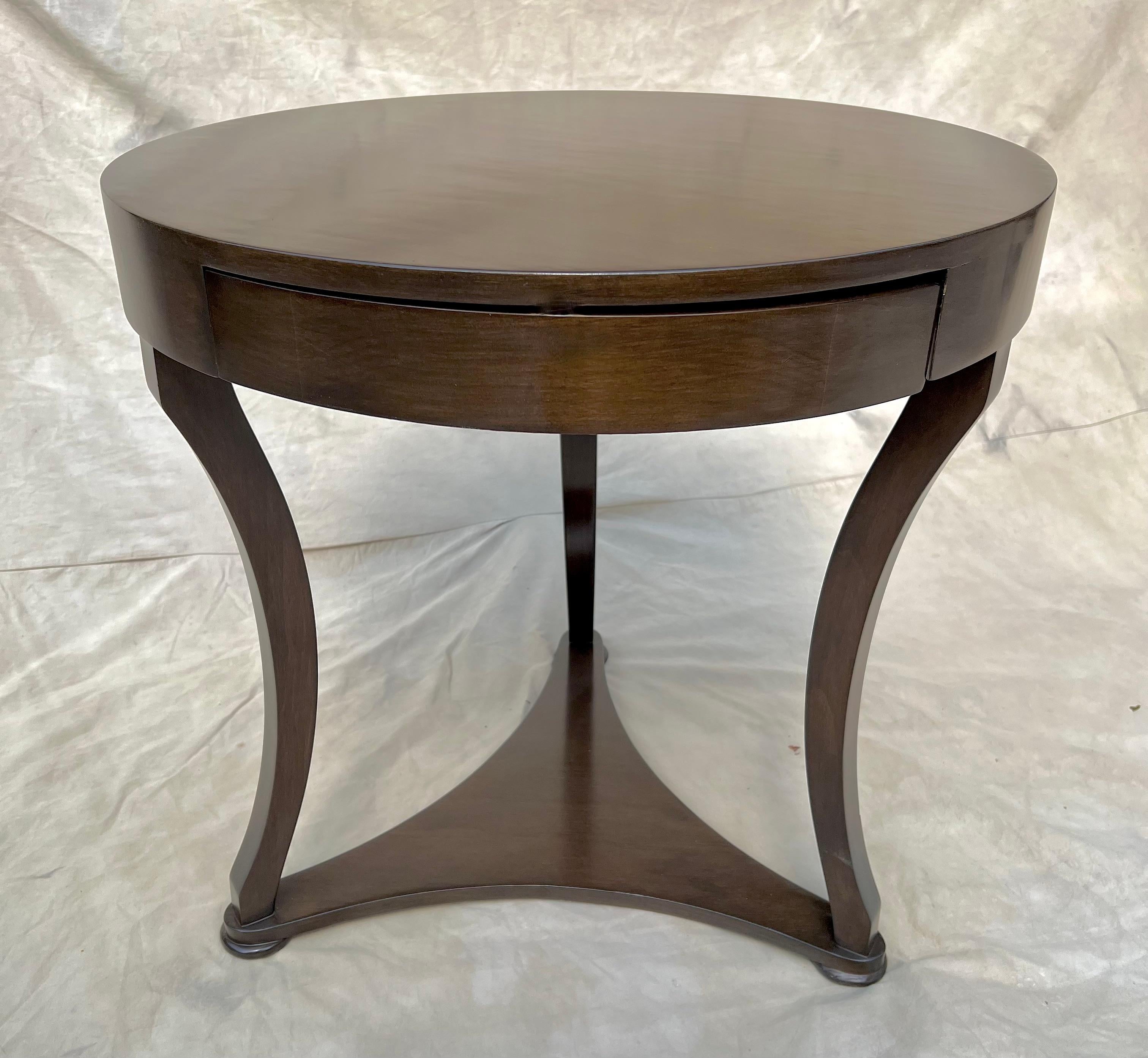 Mid-Century Modern Walnut Finish Round Side Table in Walnut Finish with Drawer