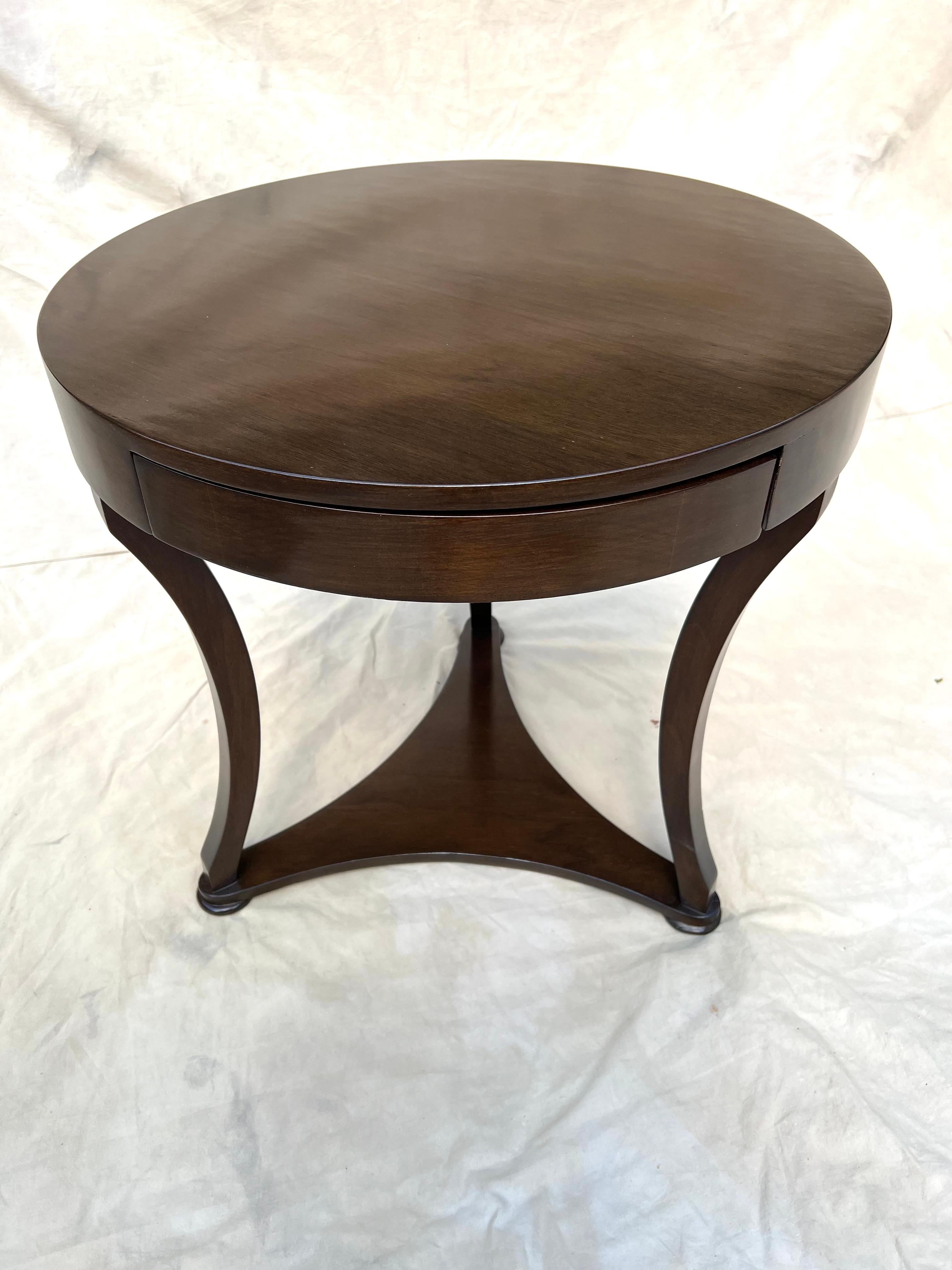 Polished Walnut Finish Round Side Table in Walnut Finish with Drawer