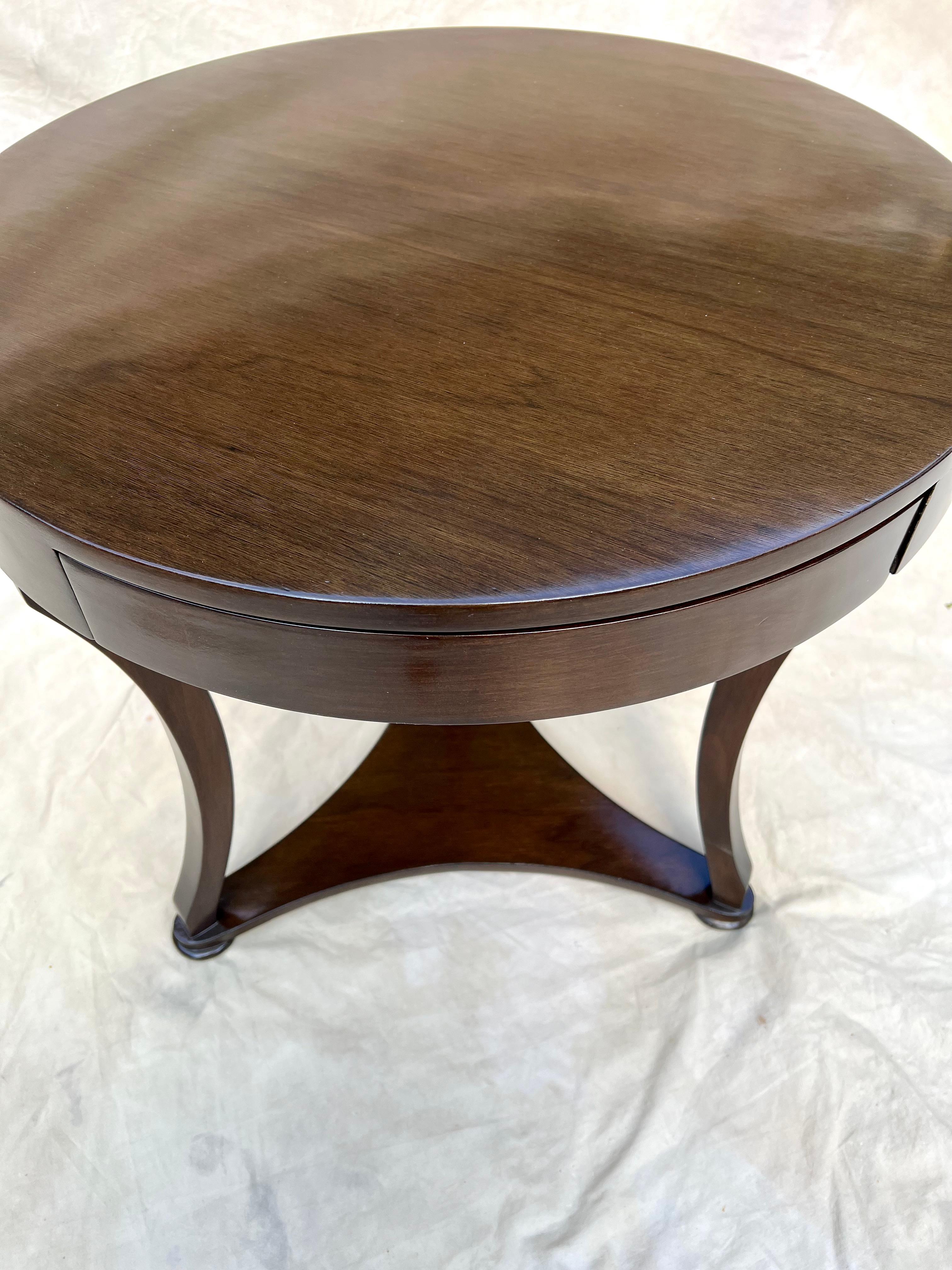 Wood Walnut Finish Round Side Table in Walnut Finish with Drawer