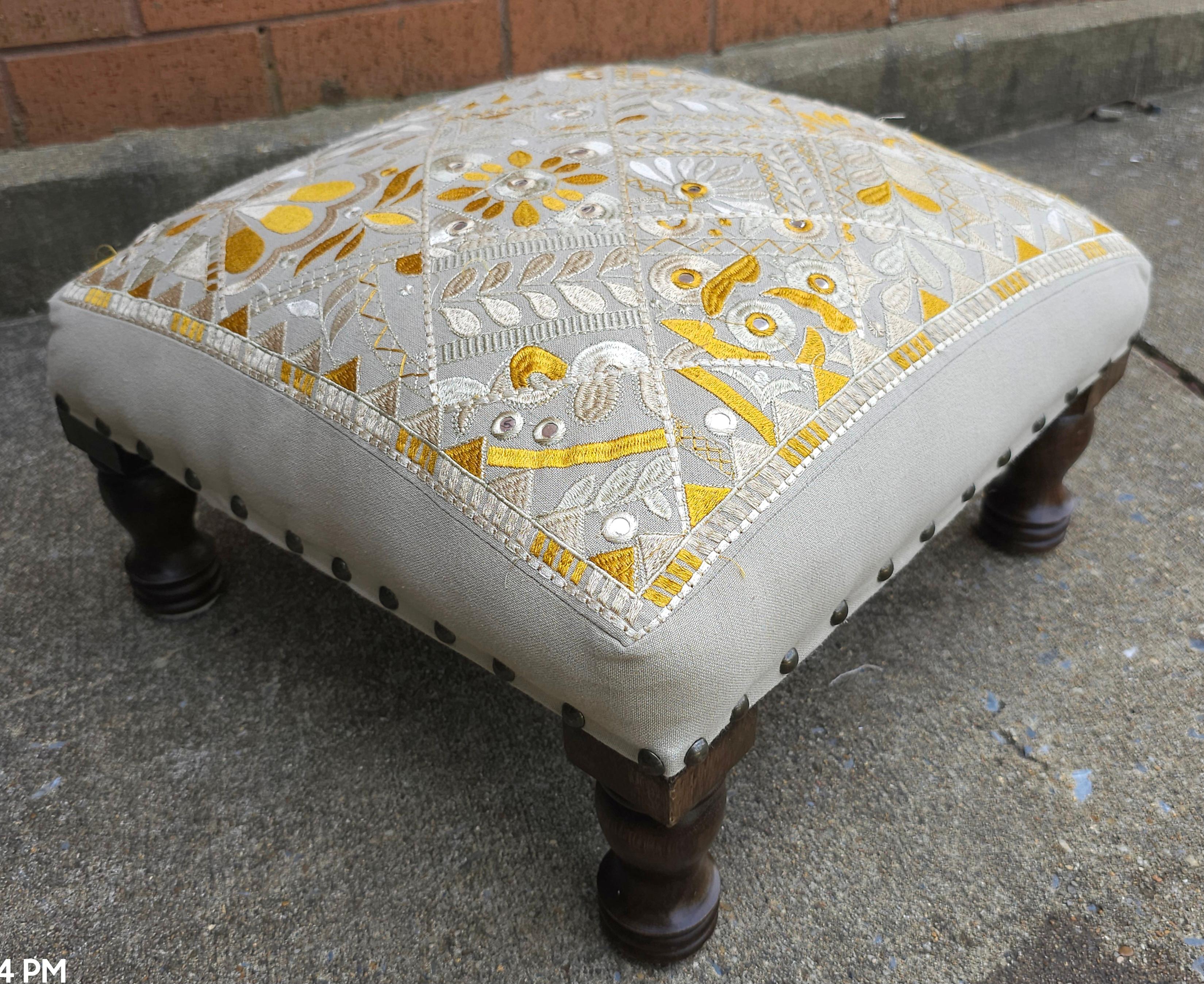 American Walnut Finished and Upholstered Foot Stool