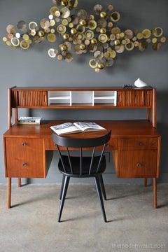 Walnut Floating Top Tambour Door Desk, circa 1969